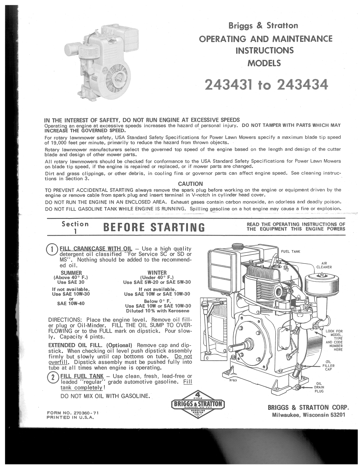 Briggs & Stratton 270360-71 User Manual