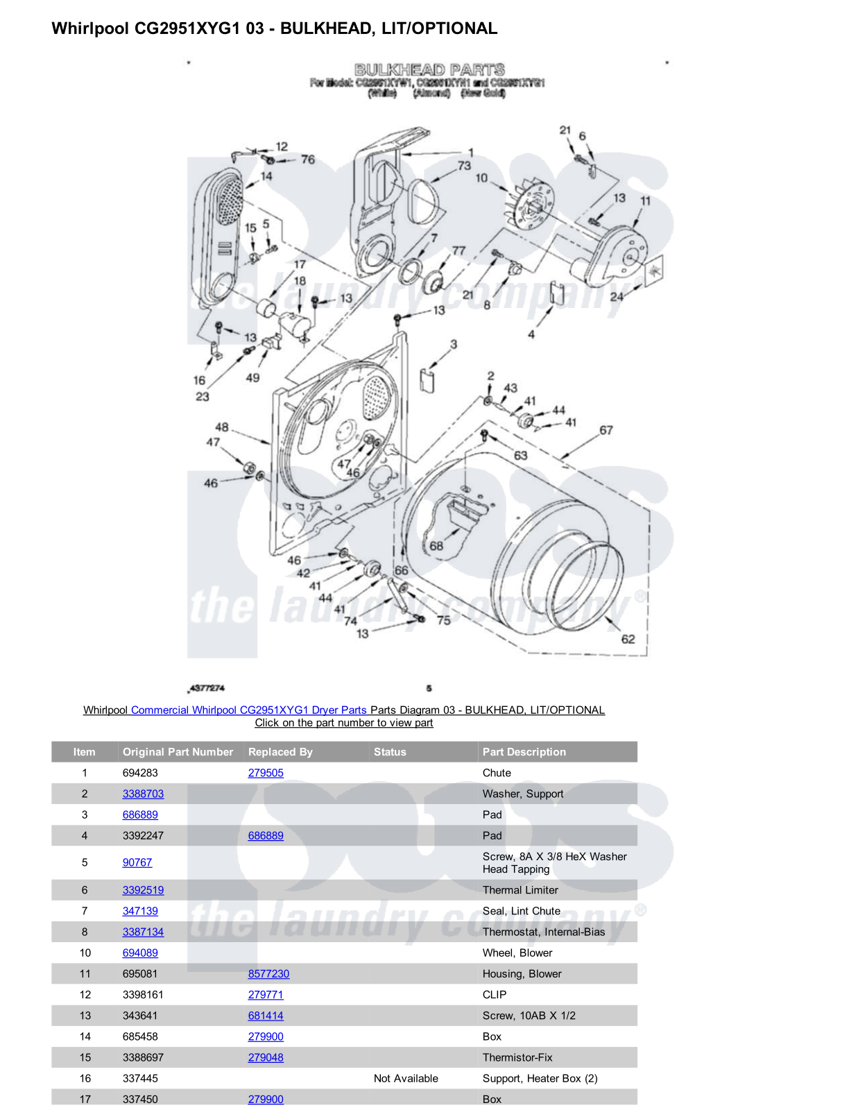 Whirlpool CG2951XYG1 Parts Diagram