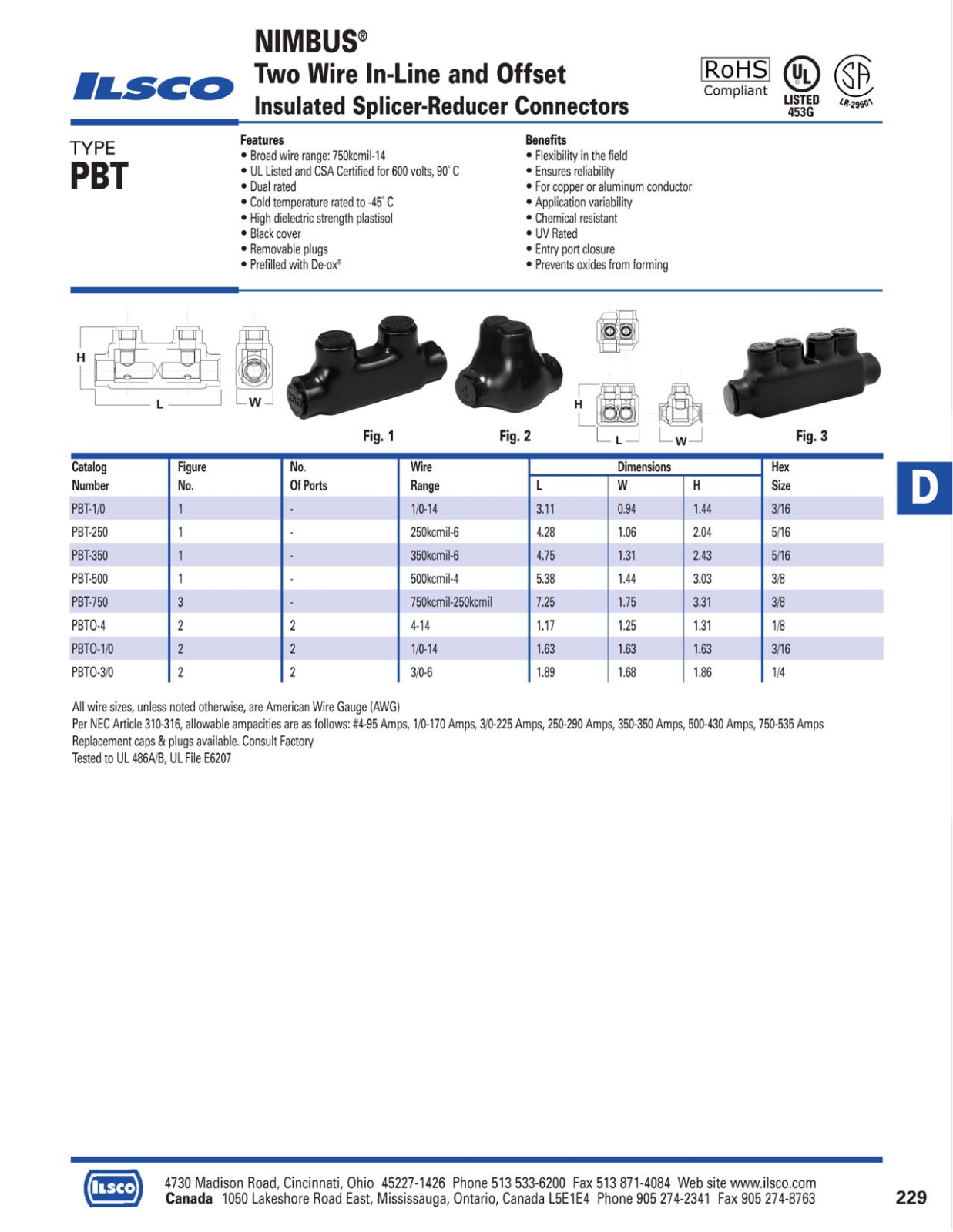 Ilsco NIMBUS Two Wire In-Line and Offset Catalog Page