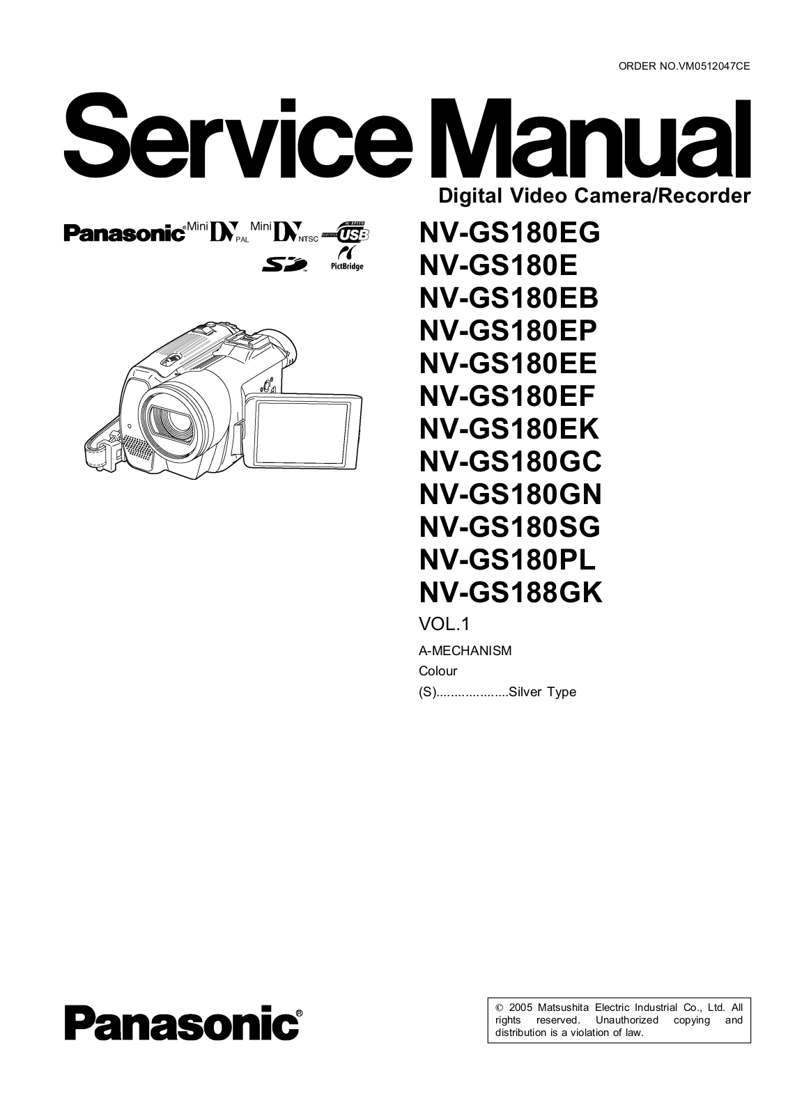 Panasonic NV-GS188GK, NV-GS180PL, NV-GS180SG, NV-GS180GN, NV-GS180GC Service Manual