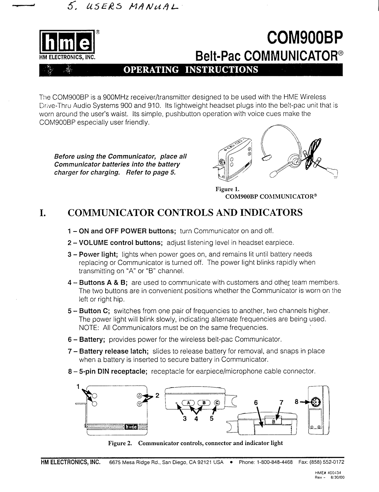 HM Electronics 900BP User Manual