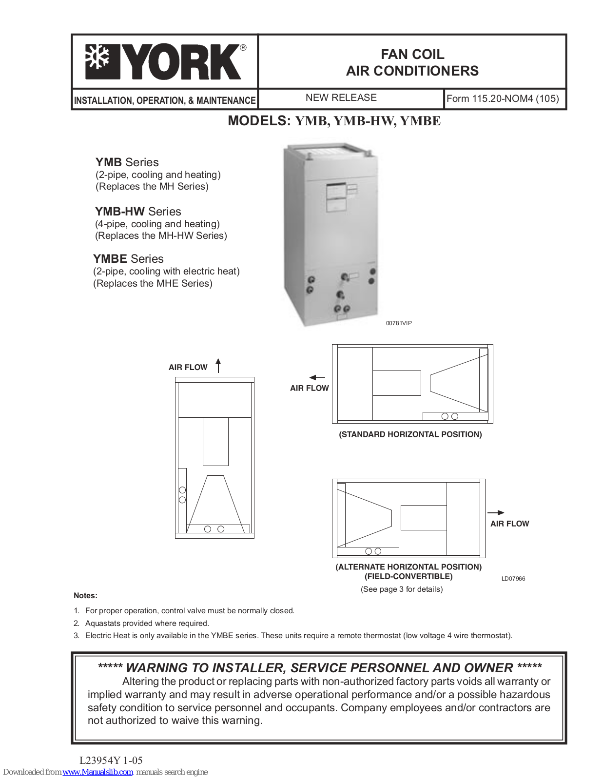 York YMBE, YMB-HW, 8YMB, 8YMB-HW, 8YMBE Installation & Operation Manual