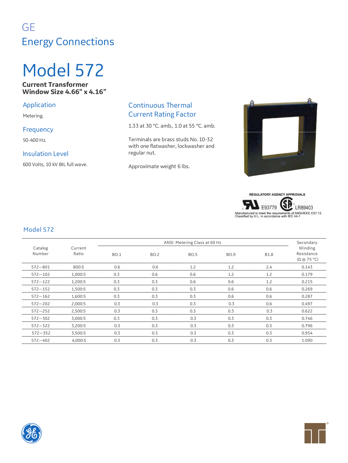 Instrument Transformer, Div of GE 572 Data Sheet