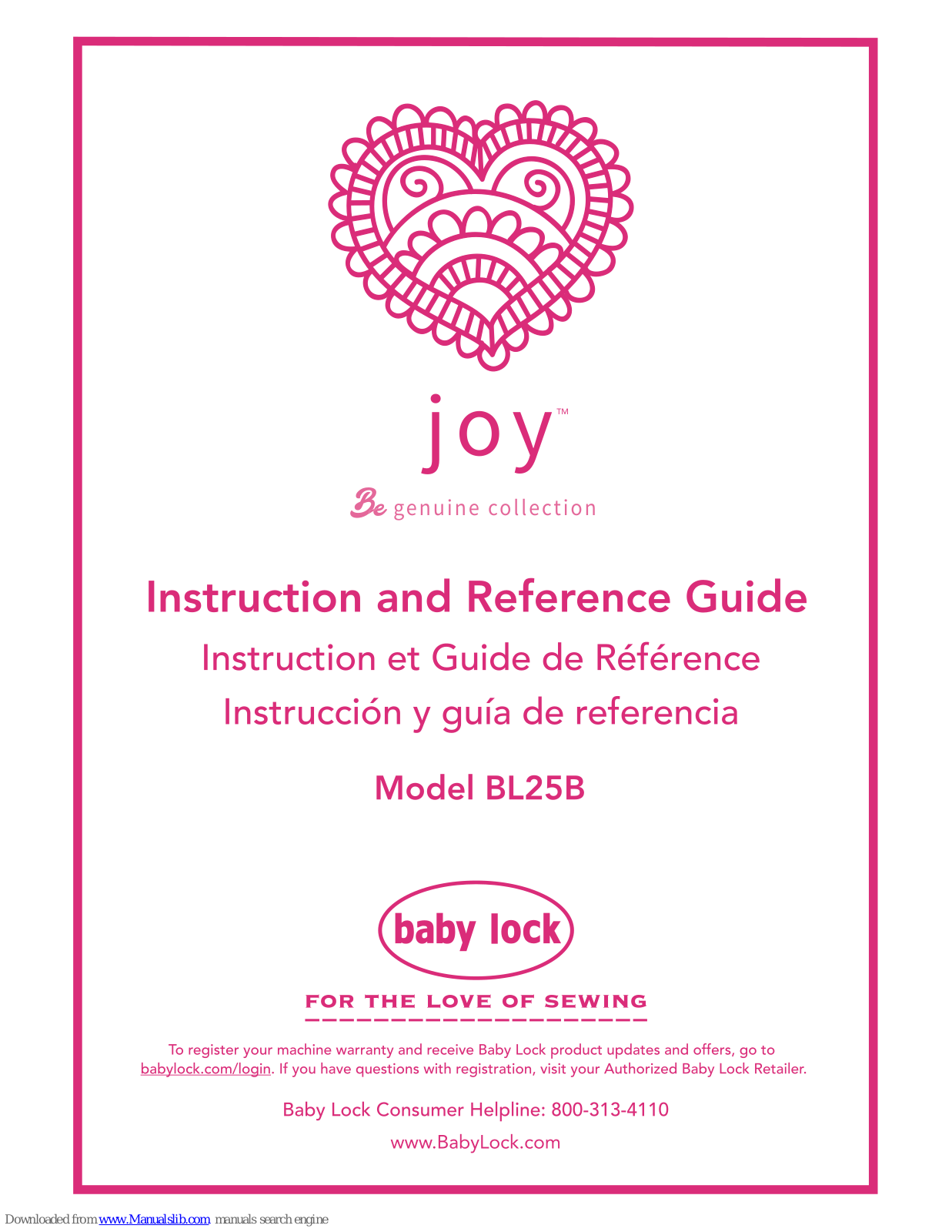 Baby Lock Joy, BL25B Instruction And Reference Manual