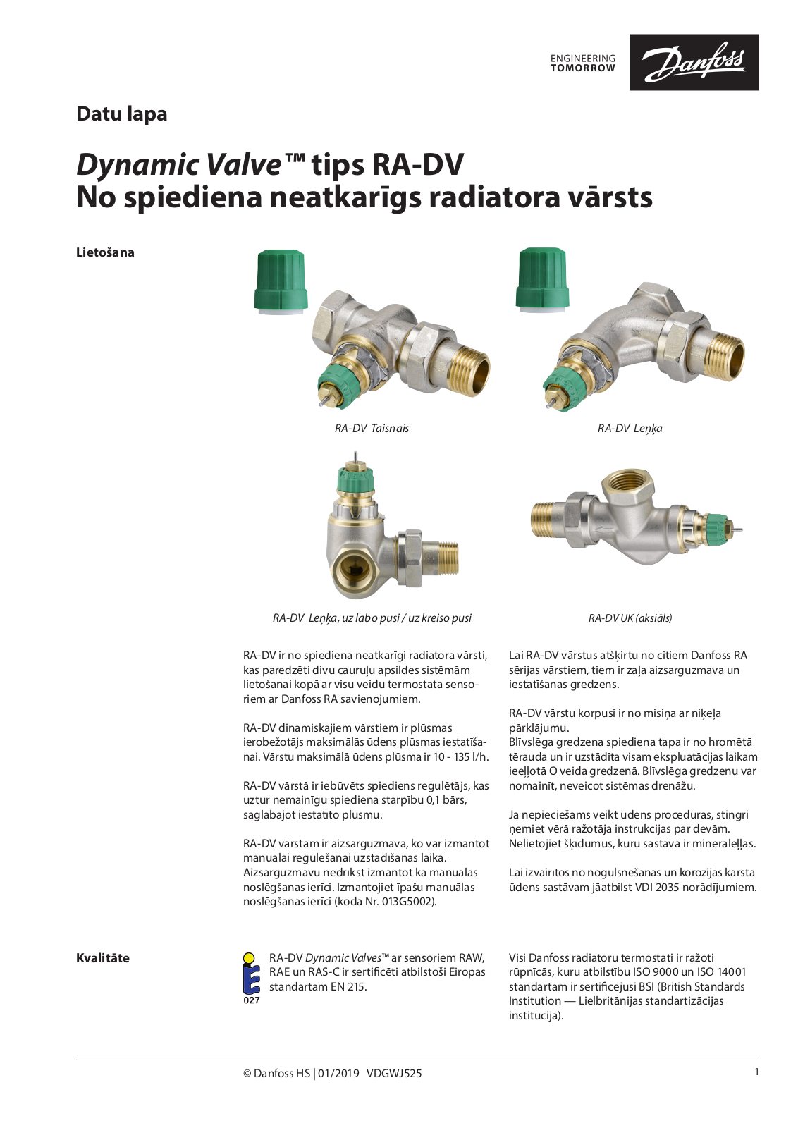 Danfoss RA-DV Data sheet