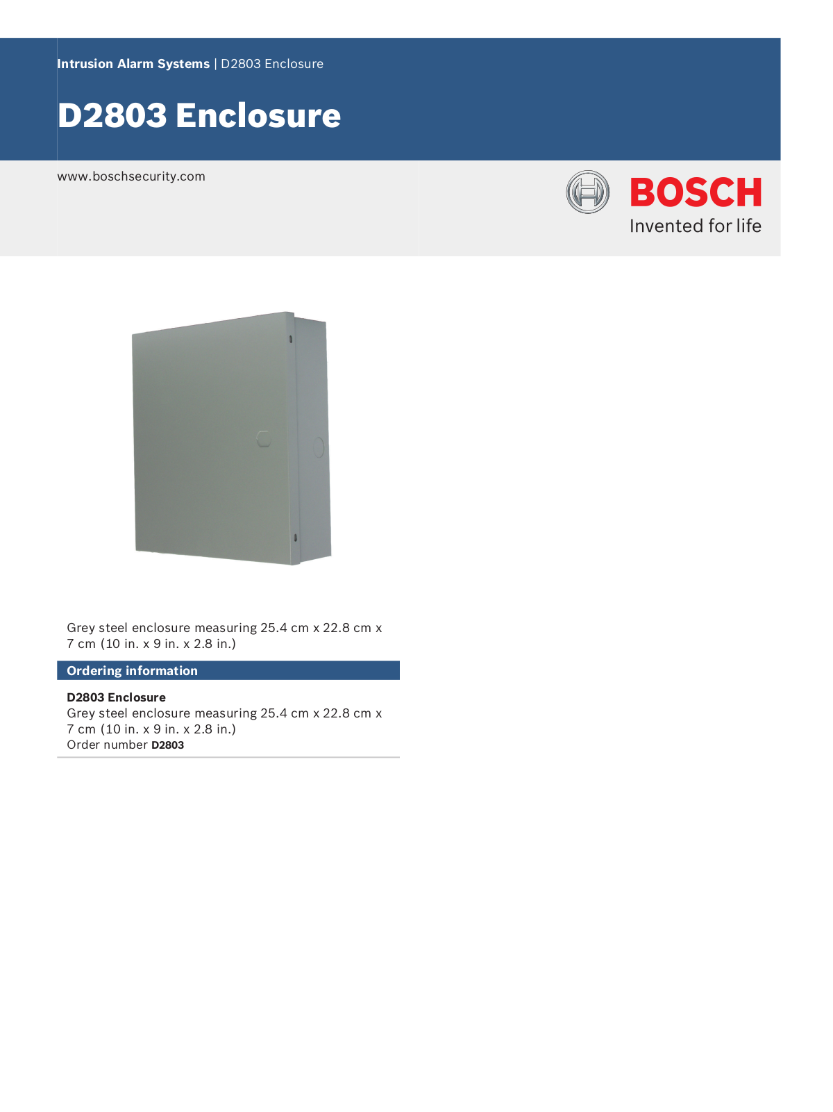 Bosch D2803 Specsheet