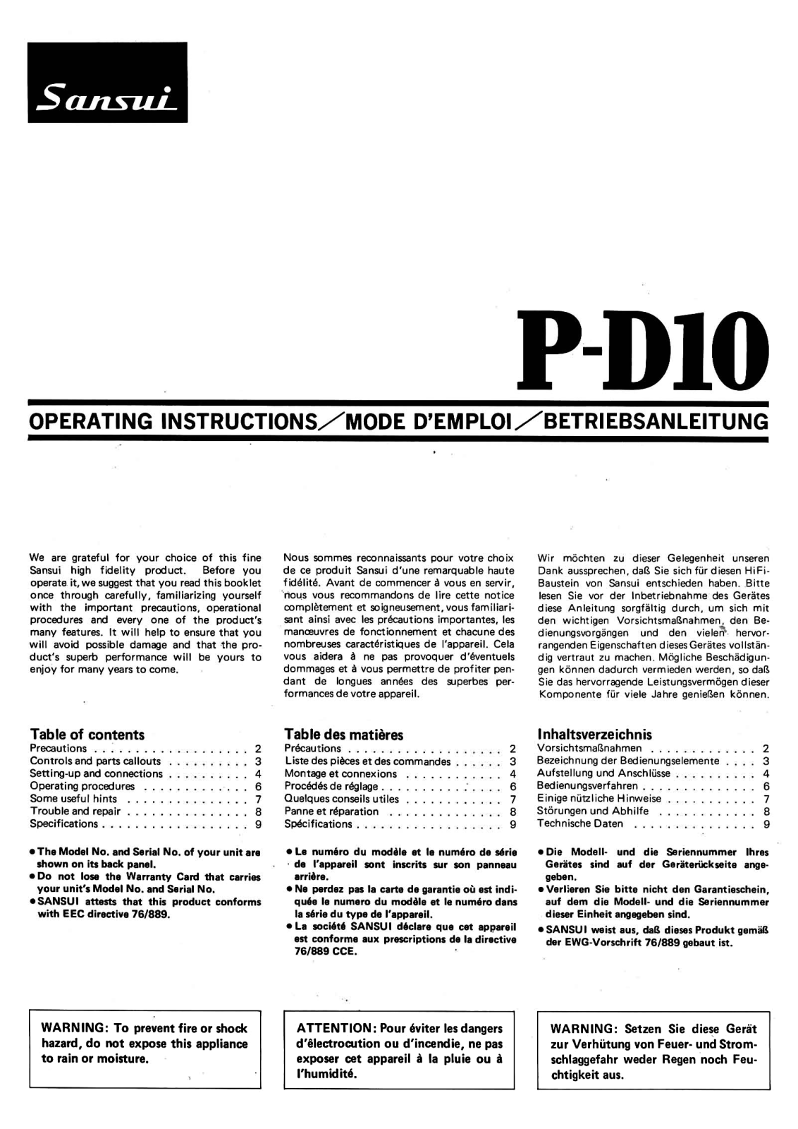 Sansui P-D10 Owners Manual