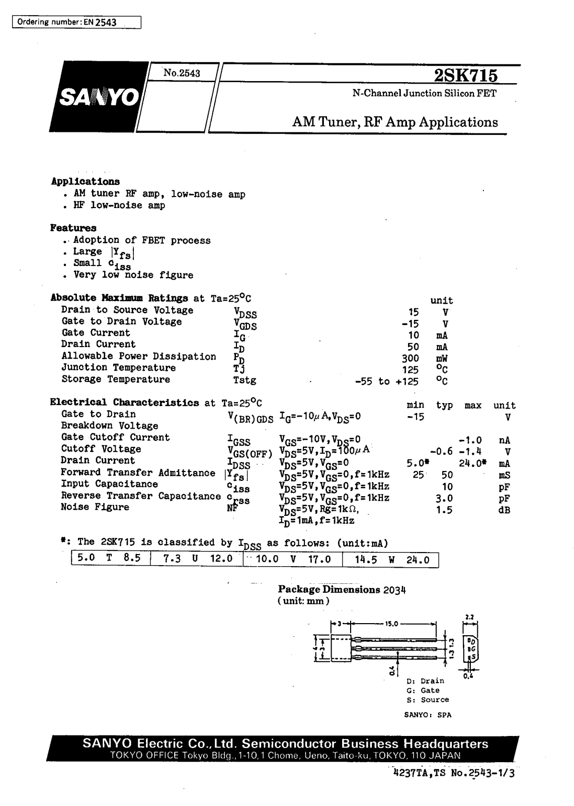 SANYO 2SK715 Datasheet