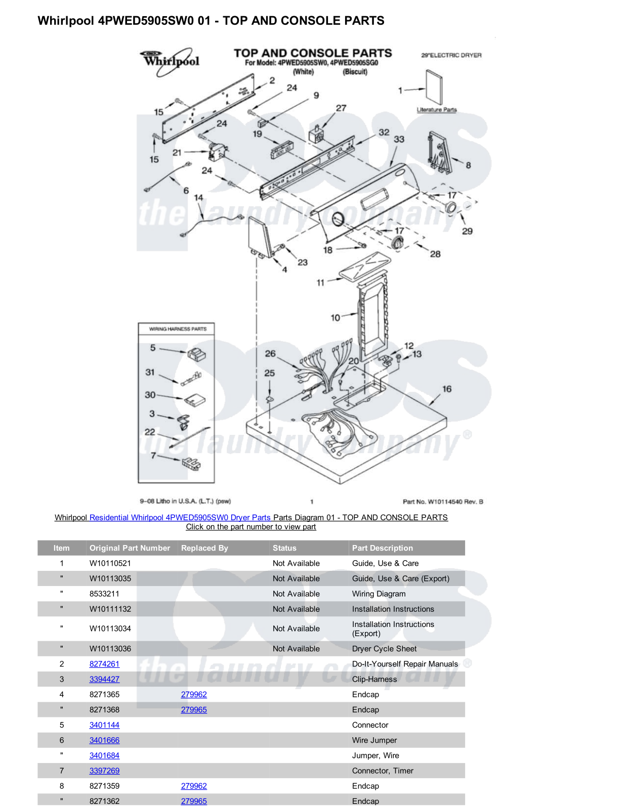 Whirlpool 4PWED5905SW0 Parts Diagram