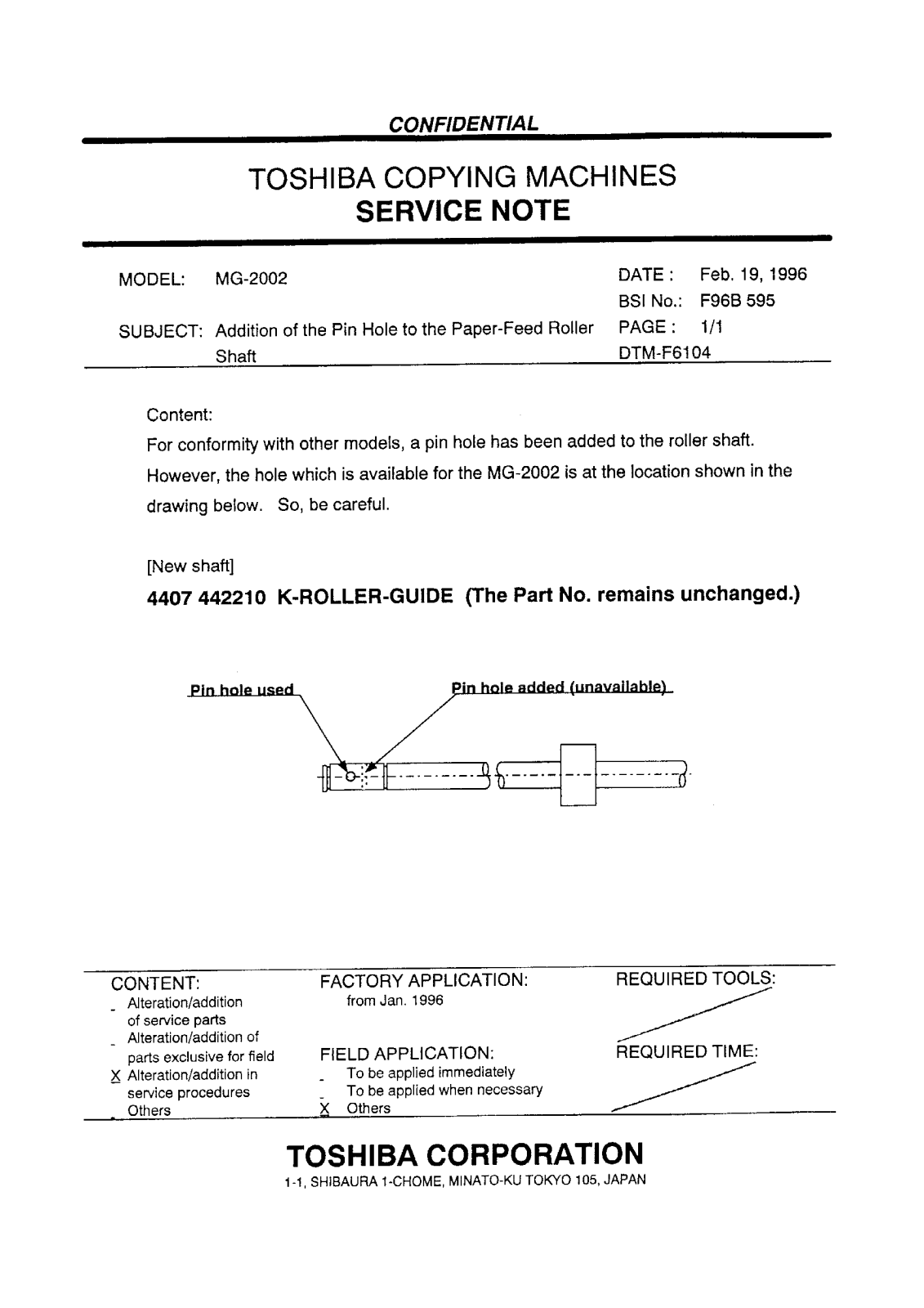 Toshiba f96b595 Service Note