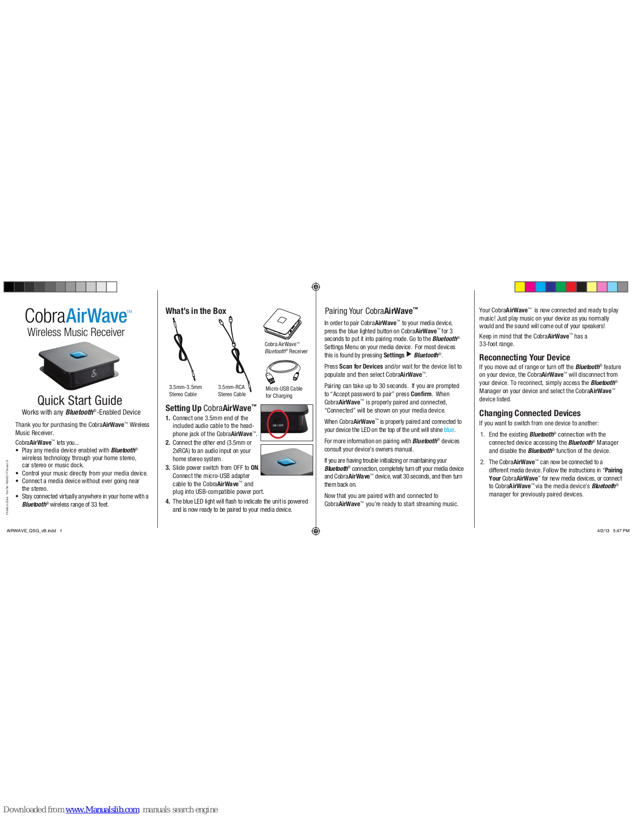 Cobra AirWave CWA BT150 Quick Start Manual