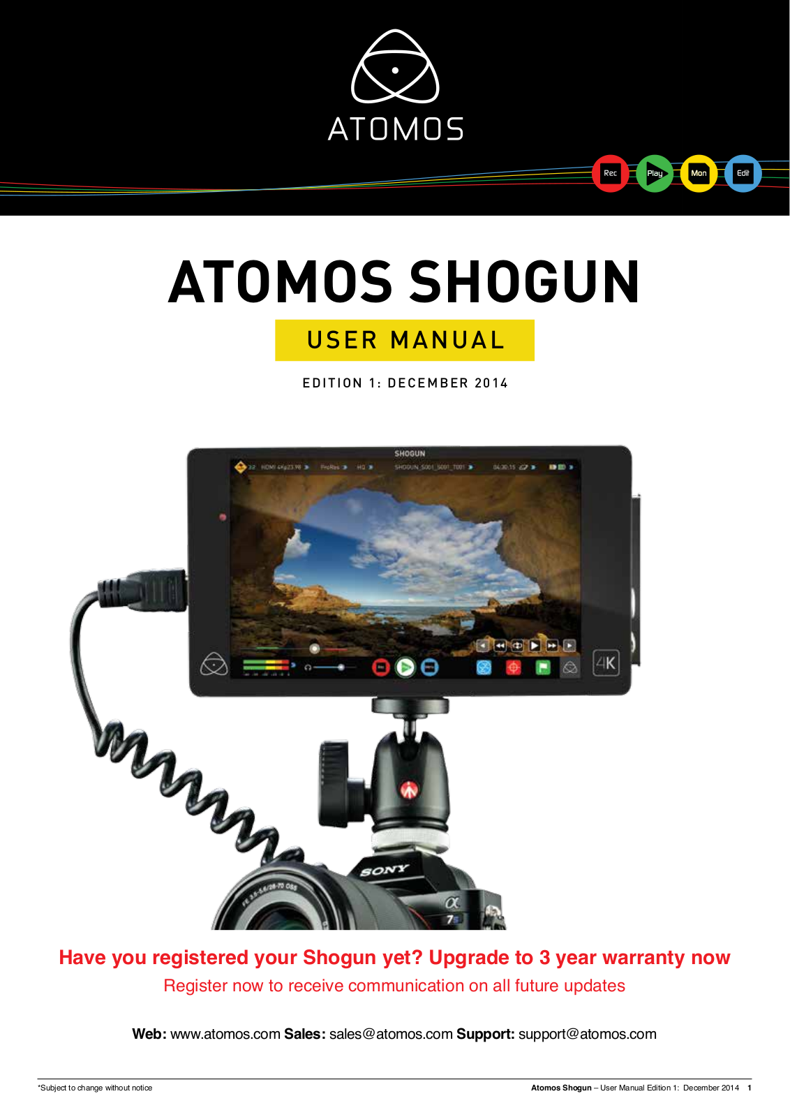 Atomos ATOMSHSTU01, ATOMSHGBB1 User manual