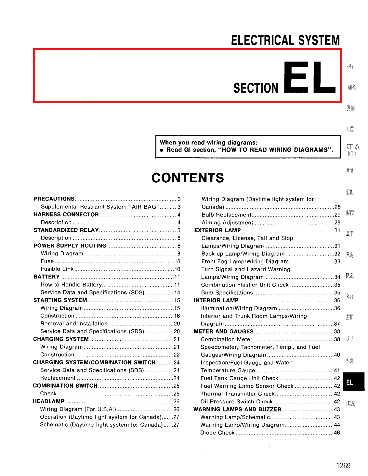 Nissan Sentra Electrical System  EL 1994 Owner's Manual