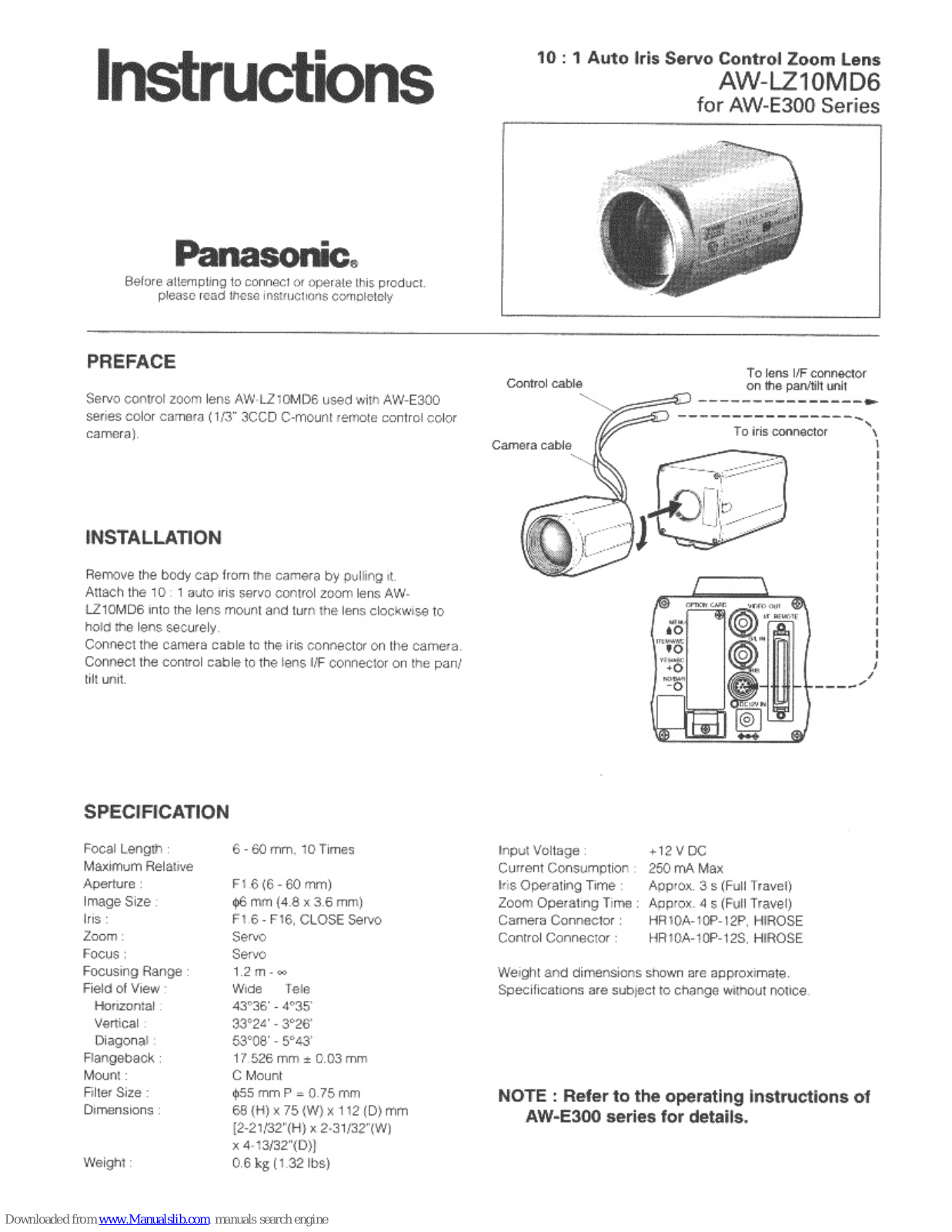 Panasonic AWLZ10MD Instructions Manual