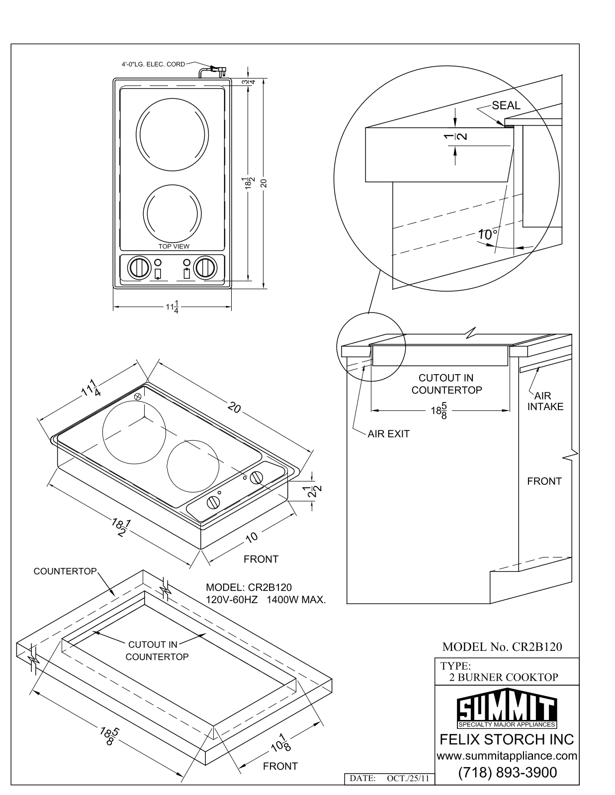 Summit CR2B120WH User Manual