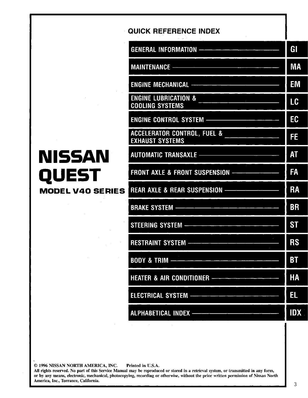 Nissan Quest 1997 User Manual