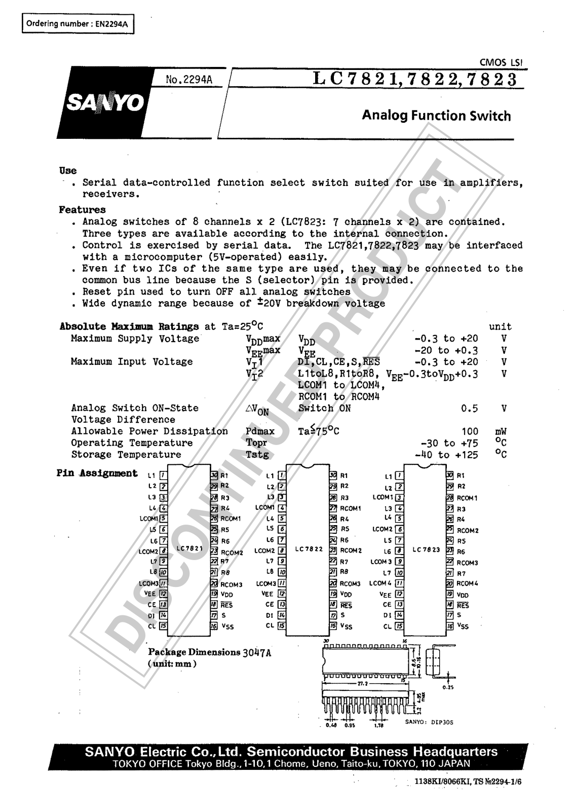 Sanyo LC7821 Specifications