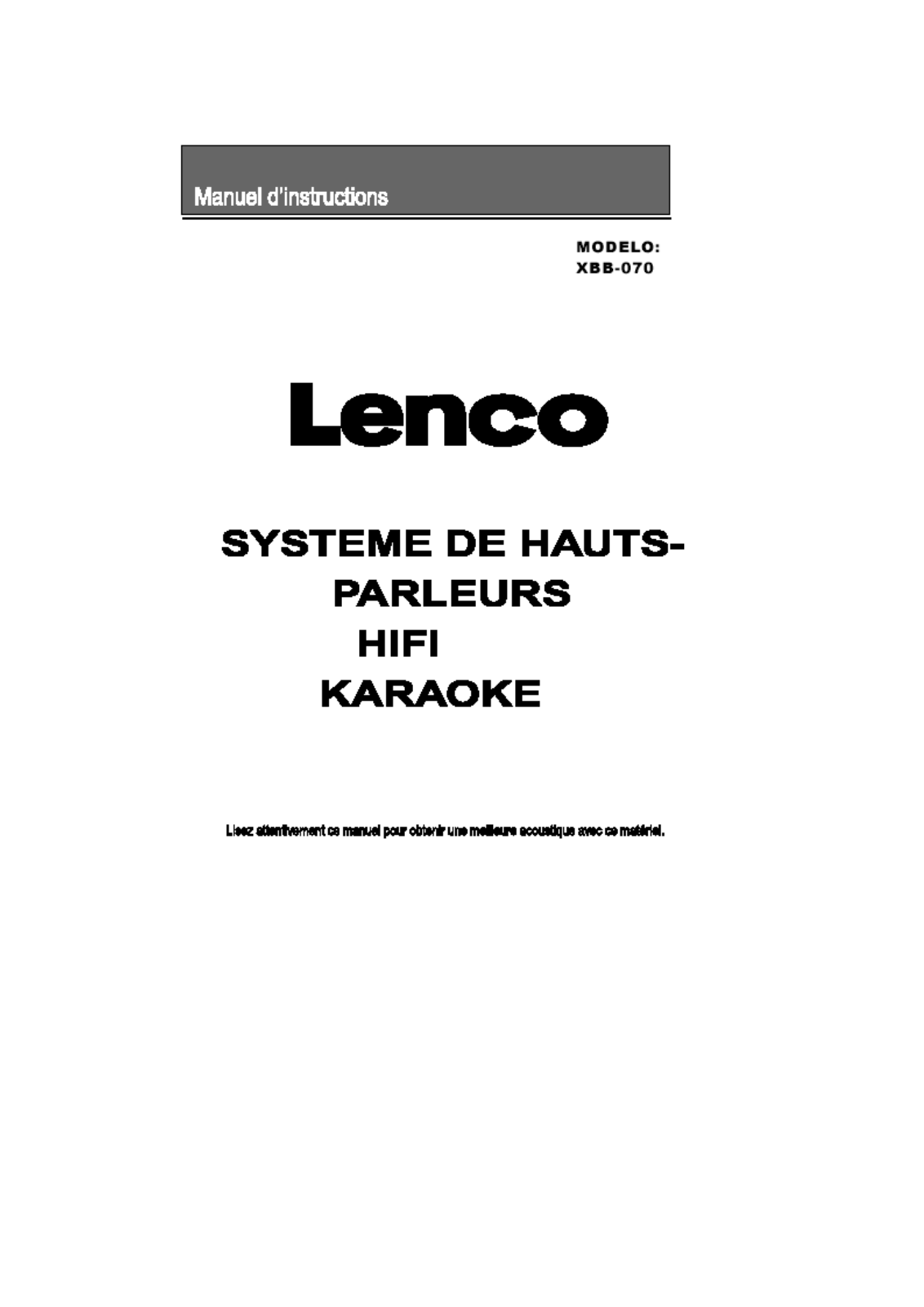 LENCO XBB-070 User Manual