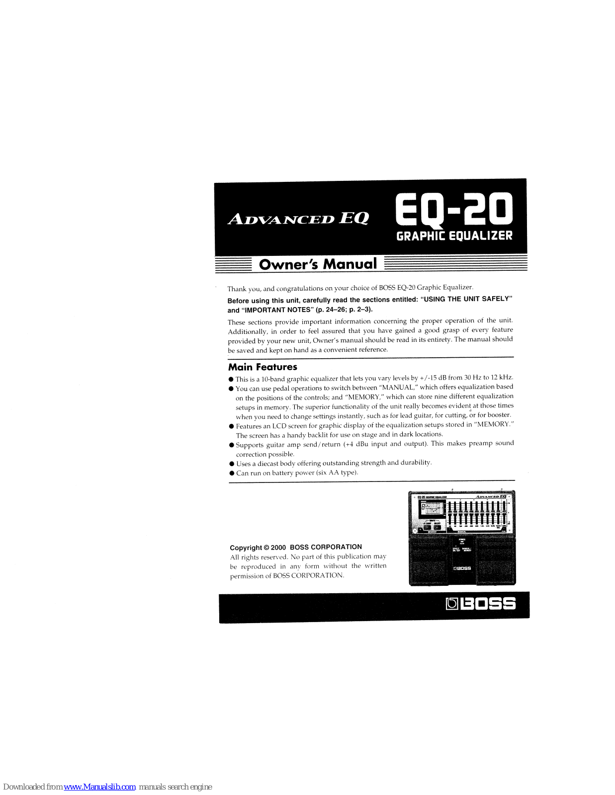 Boss EQ-20 Advanced EQ Owner's Manual