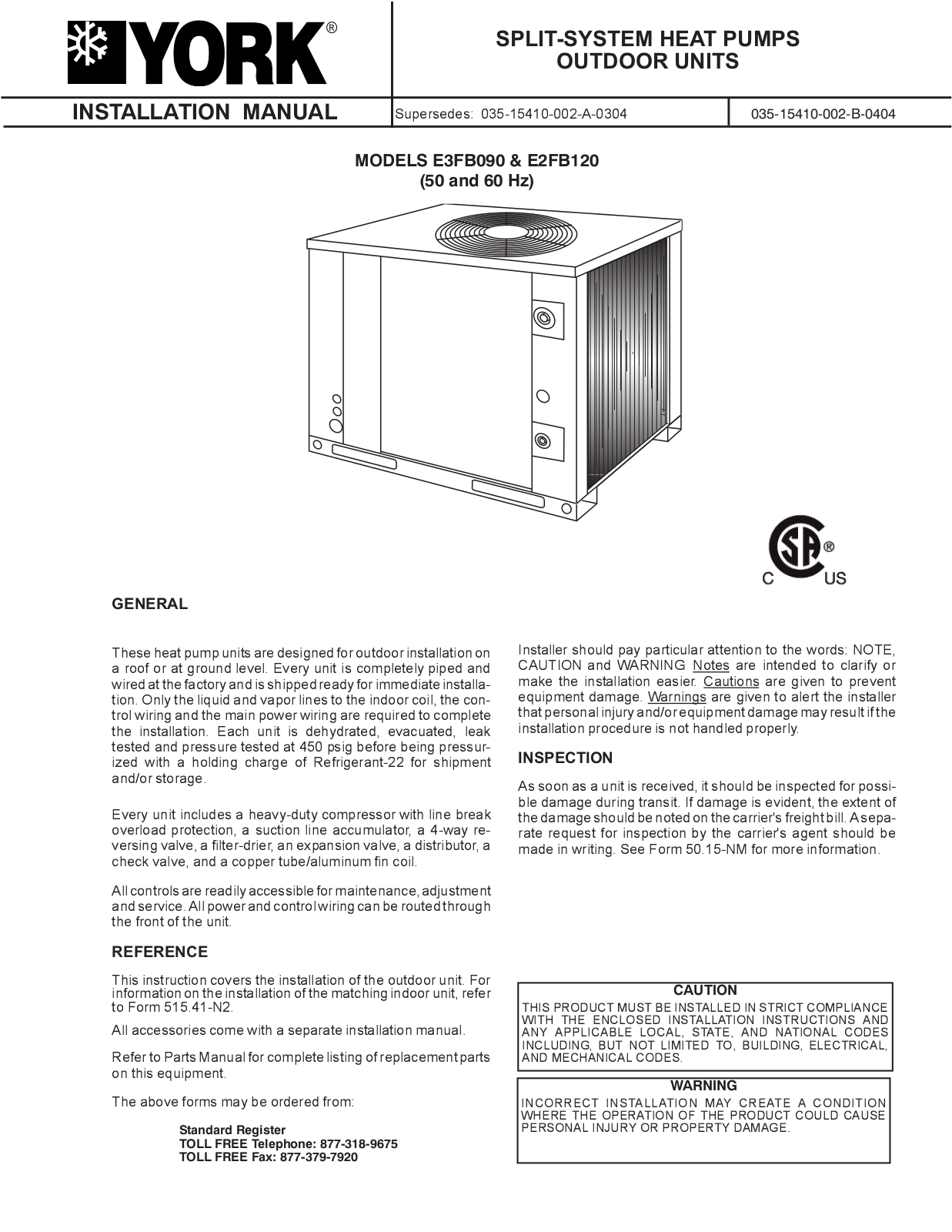 York E2FB120, E3FB090 User Manual