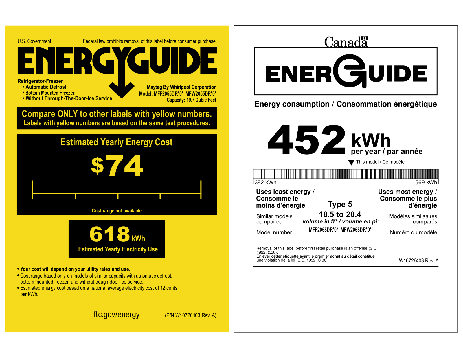 Maytag MFW2055DRM, MFF2055DRM Energy Guide