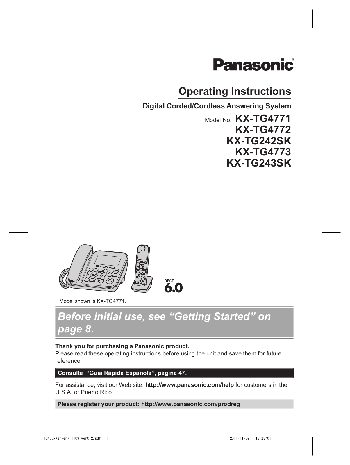 Panasonic of North America 96NKX TG4771 User Manual