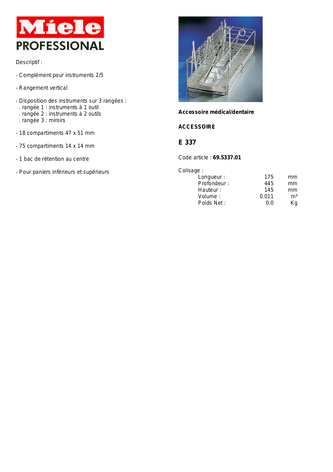 MIELE E 337 DESCRIPTIF User Manual