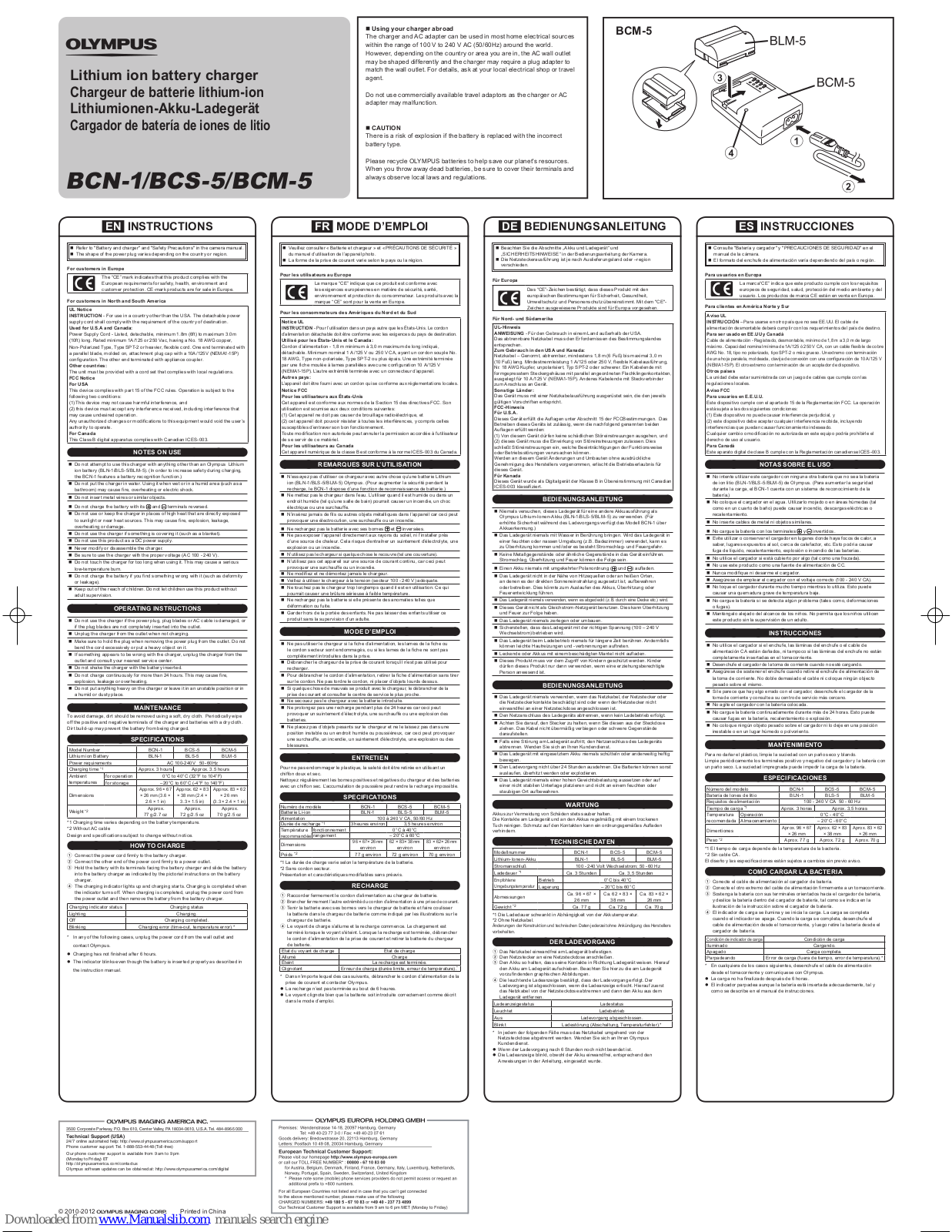 Olympus BCN-1, BCS-5, BCM-5 Instructions Manual