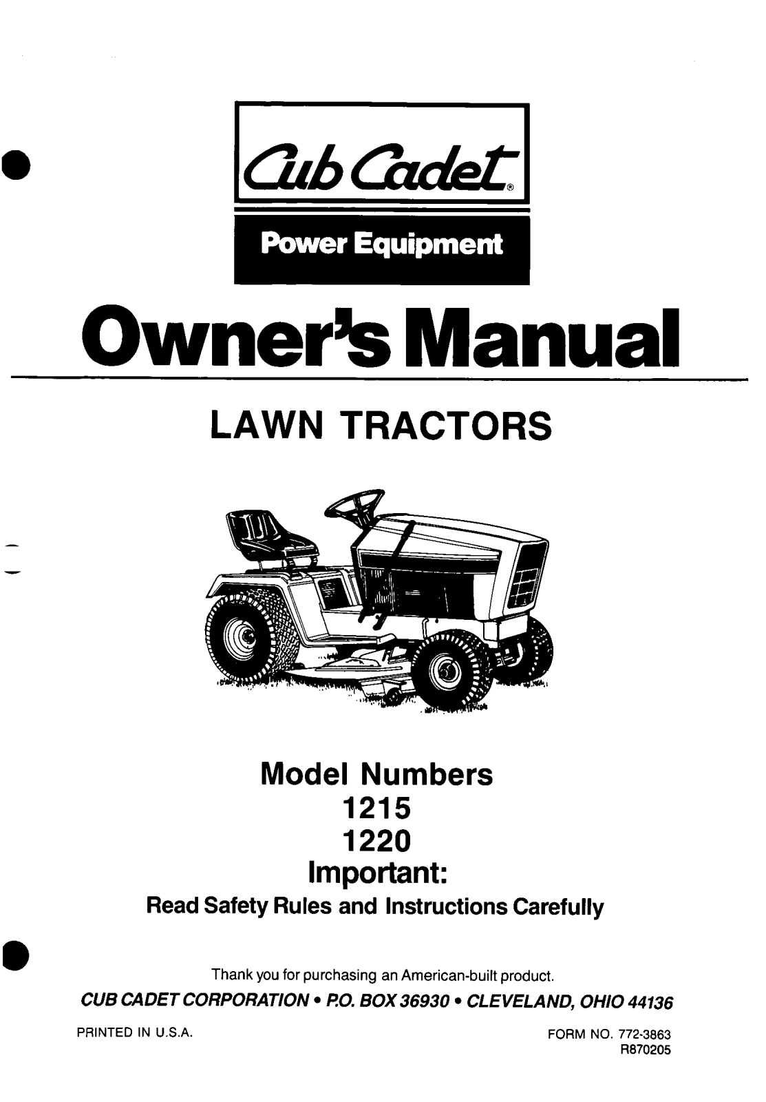 Cub Cadet 1220, 1215 User Manual