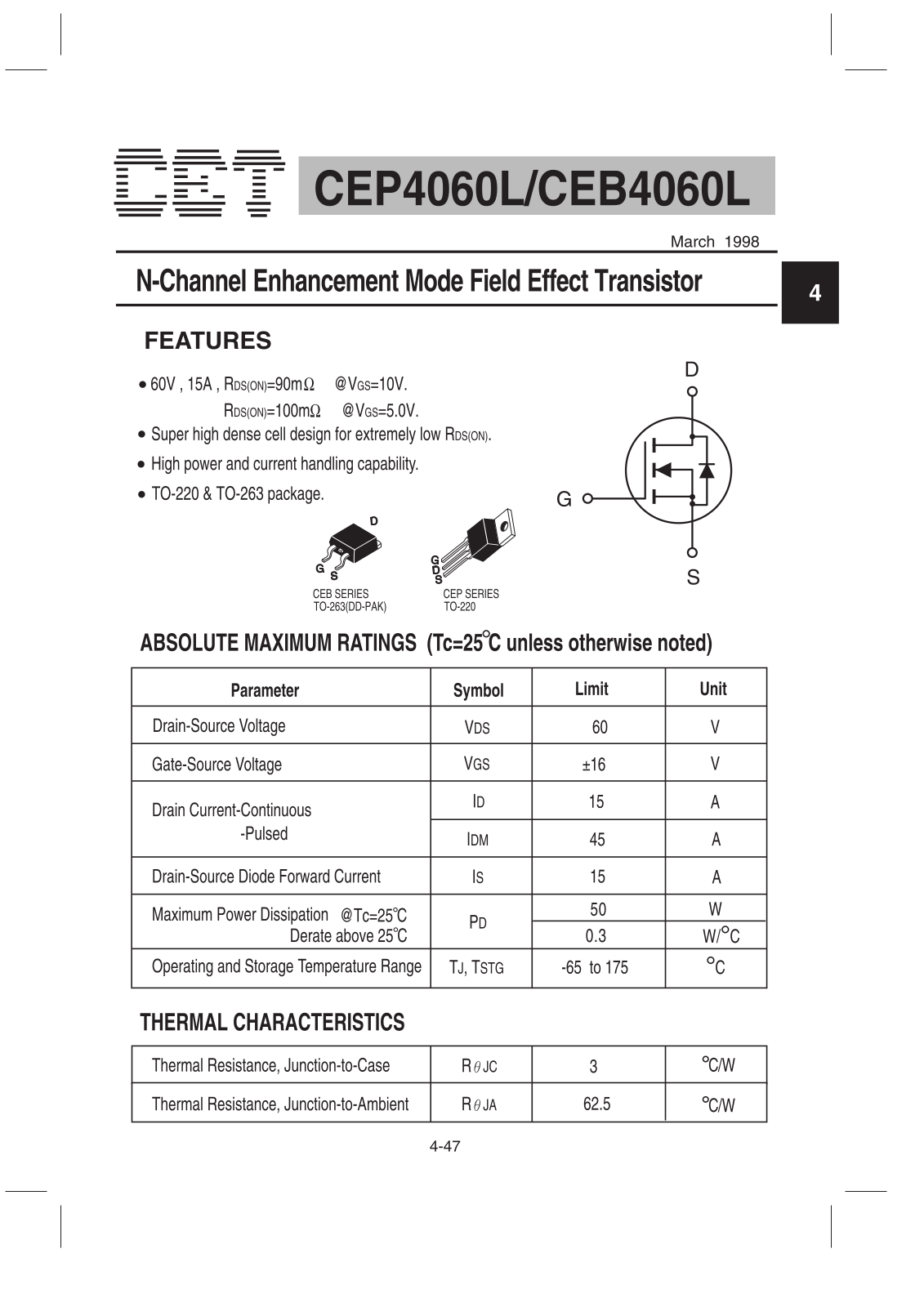 Datasheet CEP4060L, CEB4060L Datasheet (CET) - ManualMachine.com