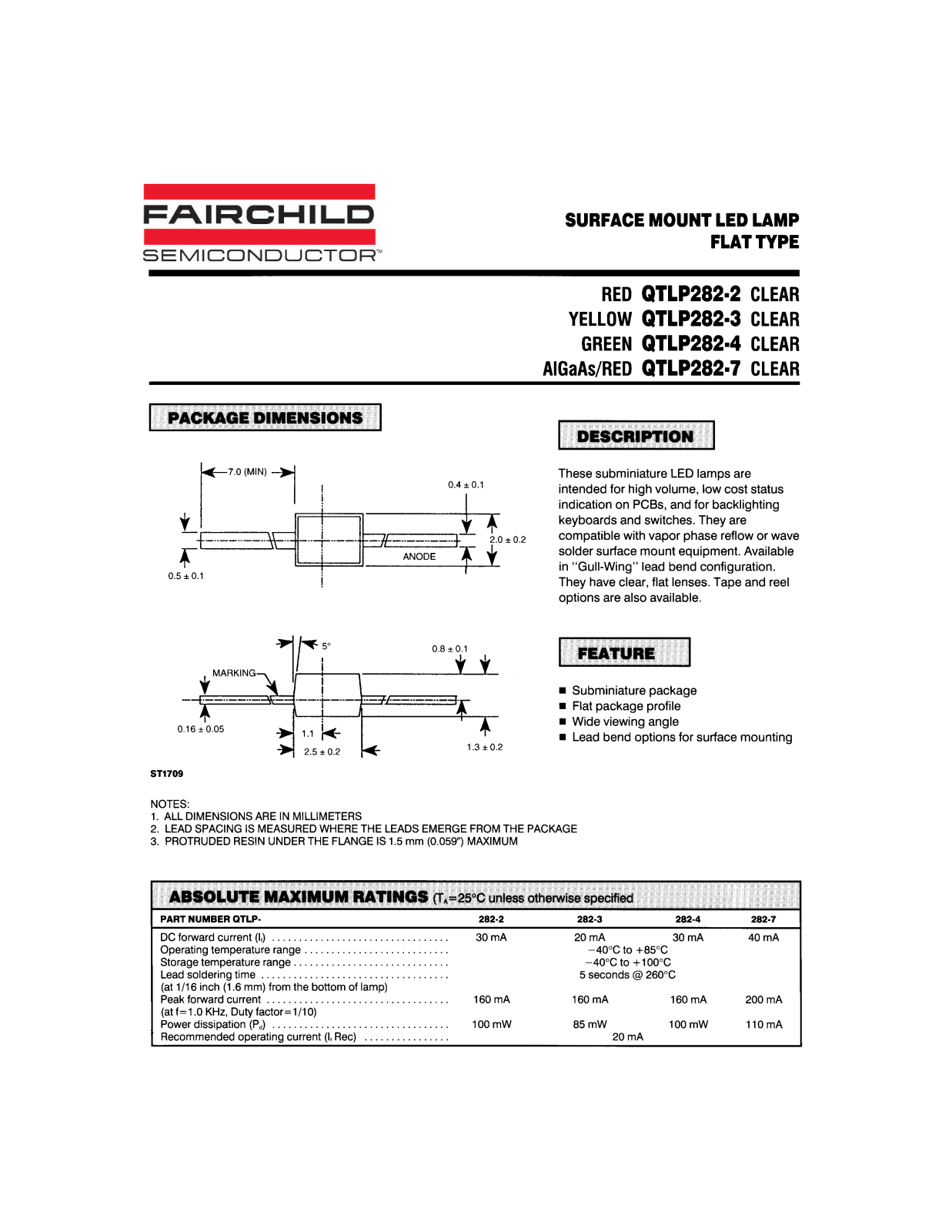 Fairchild Semiconductor QTLP282-3, QTLP282-4, QTLP282-7, QTLP282-2 Datasheet