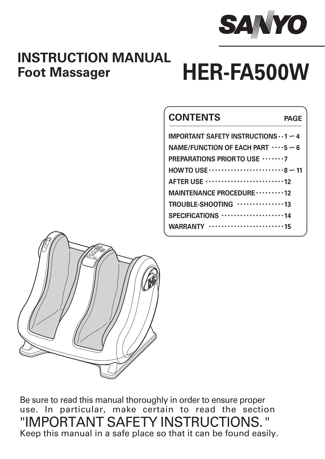 SANYO HERFA500W User Manual