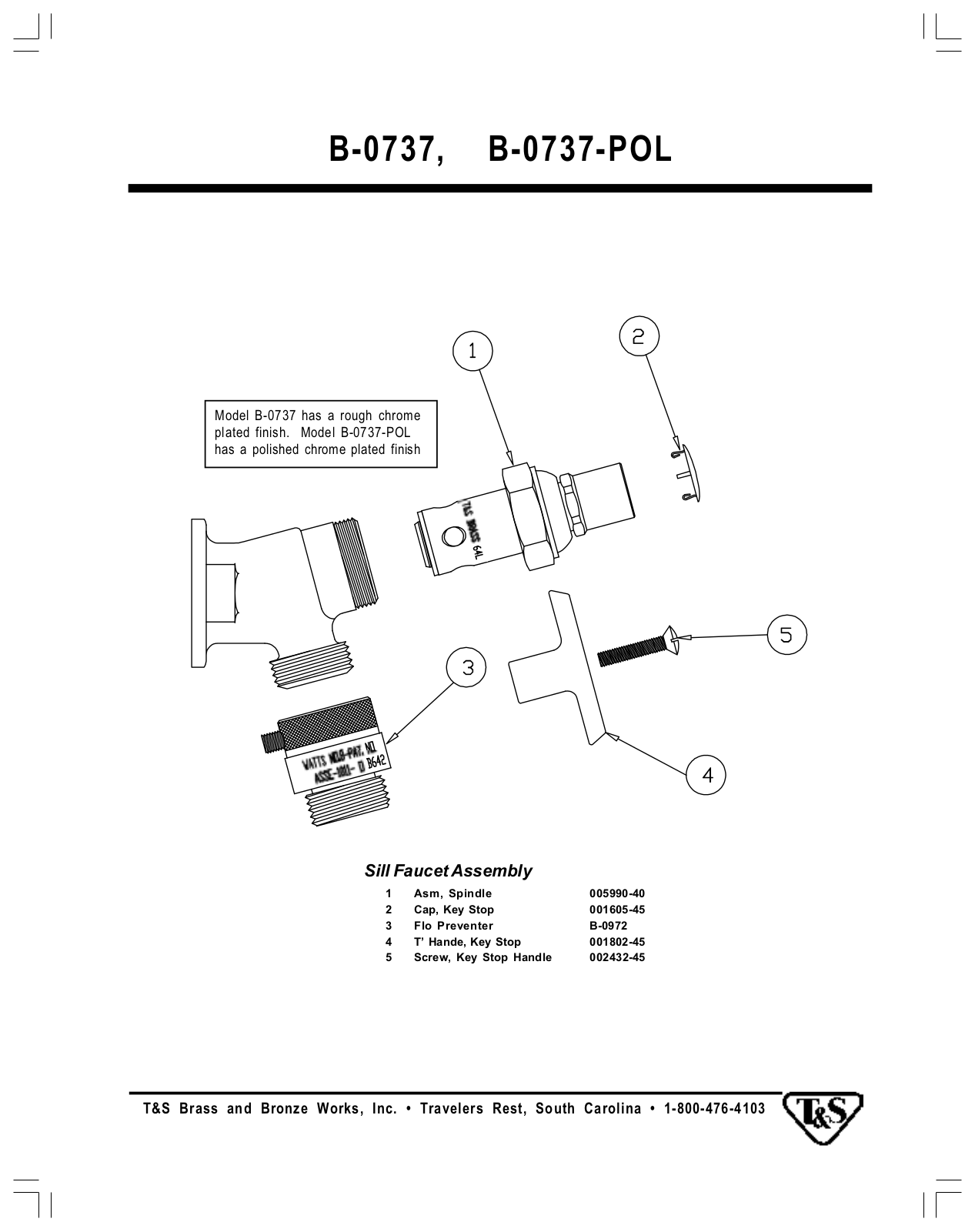 T & S Brass & Bronze Works B-0737 Part Manual