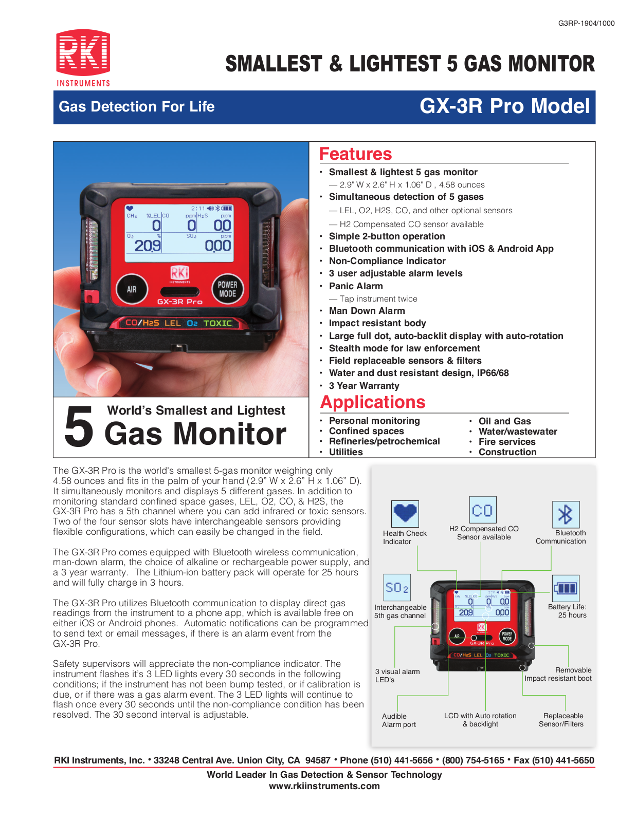 RKI Instruments GX-3R Pro Specifications