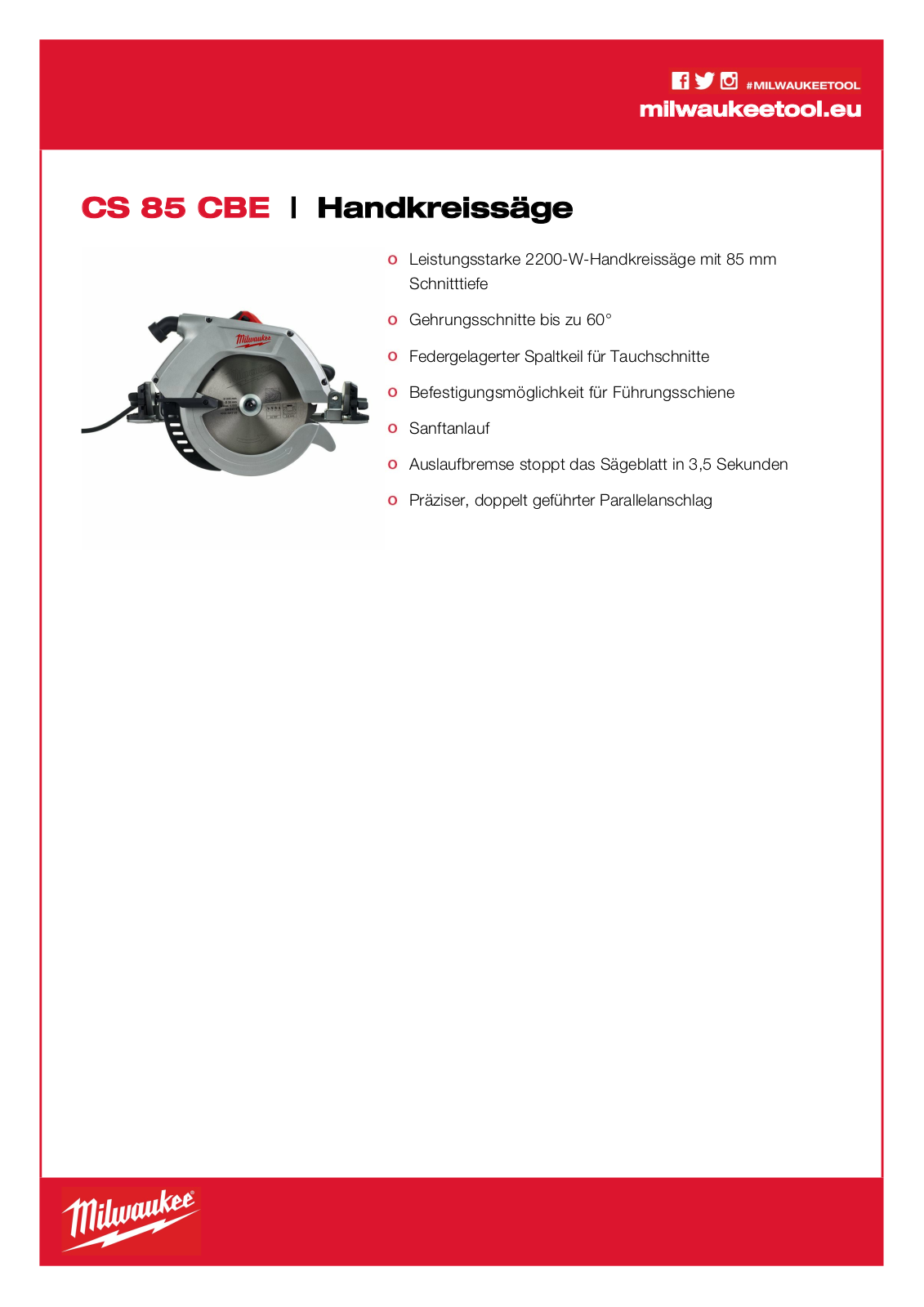 Milwaukee CS 85 CBE User Manual