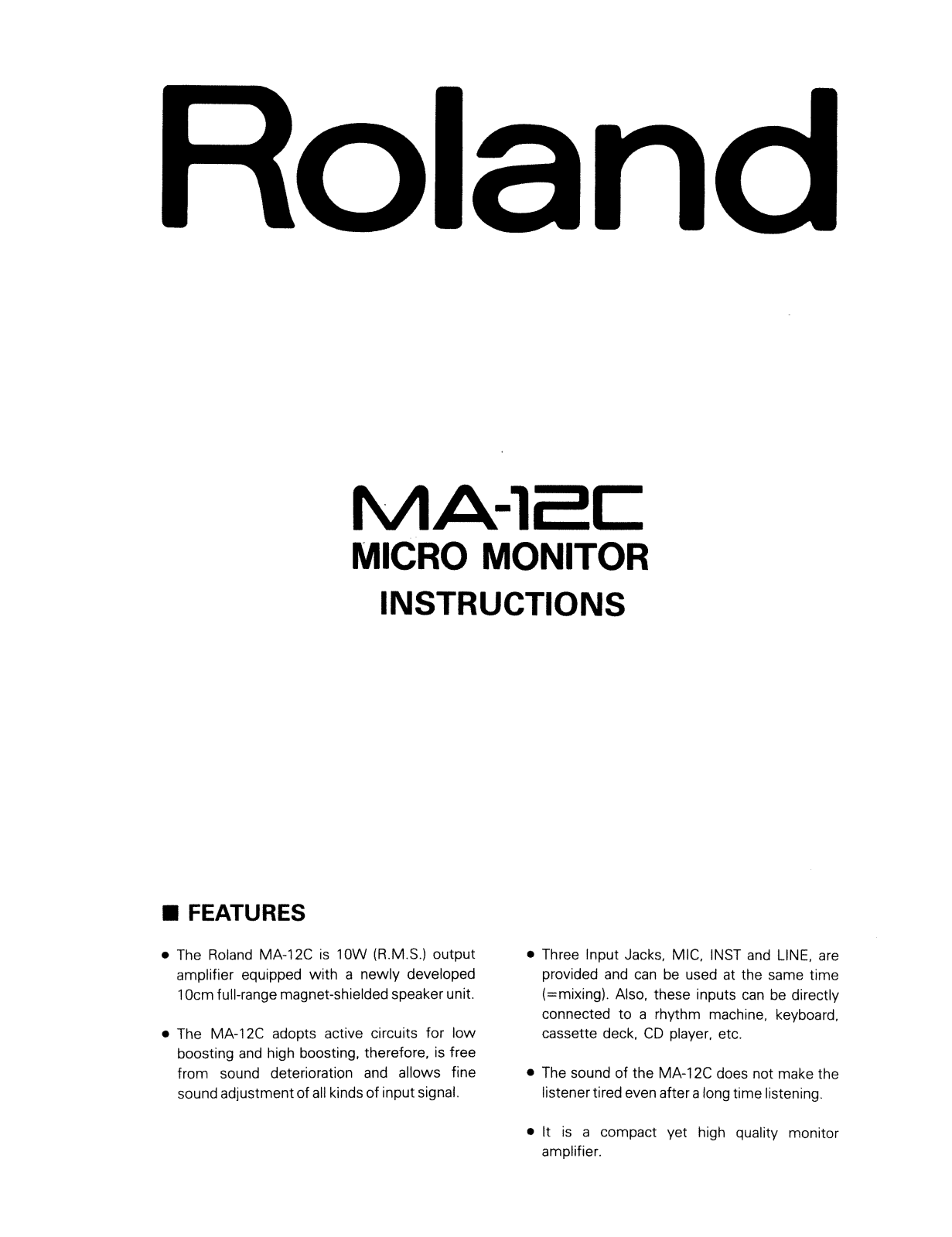 Roland Corporation MA-12C Owner's Manual