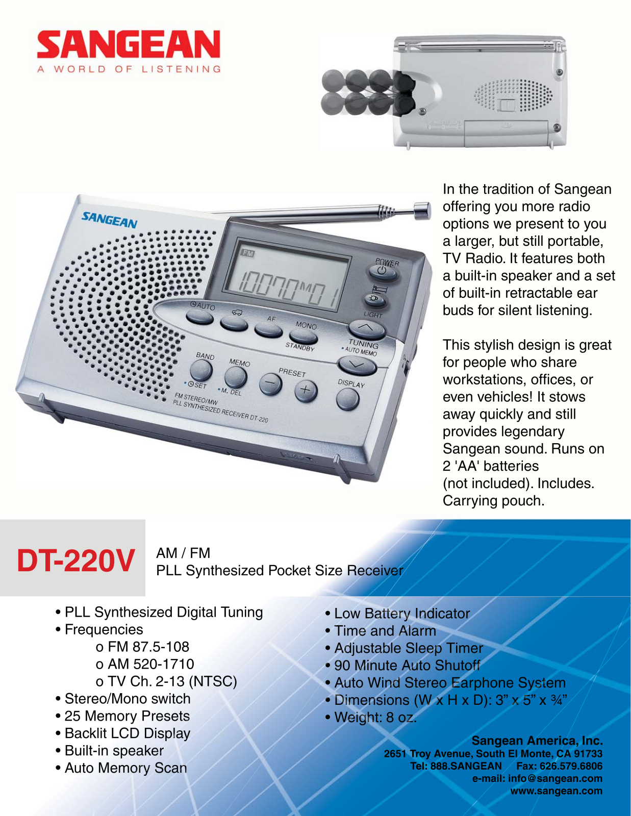 Sangean Electronics DT-220V User Manual