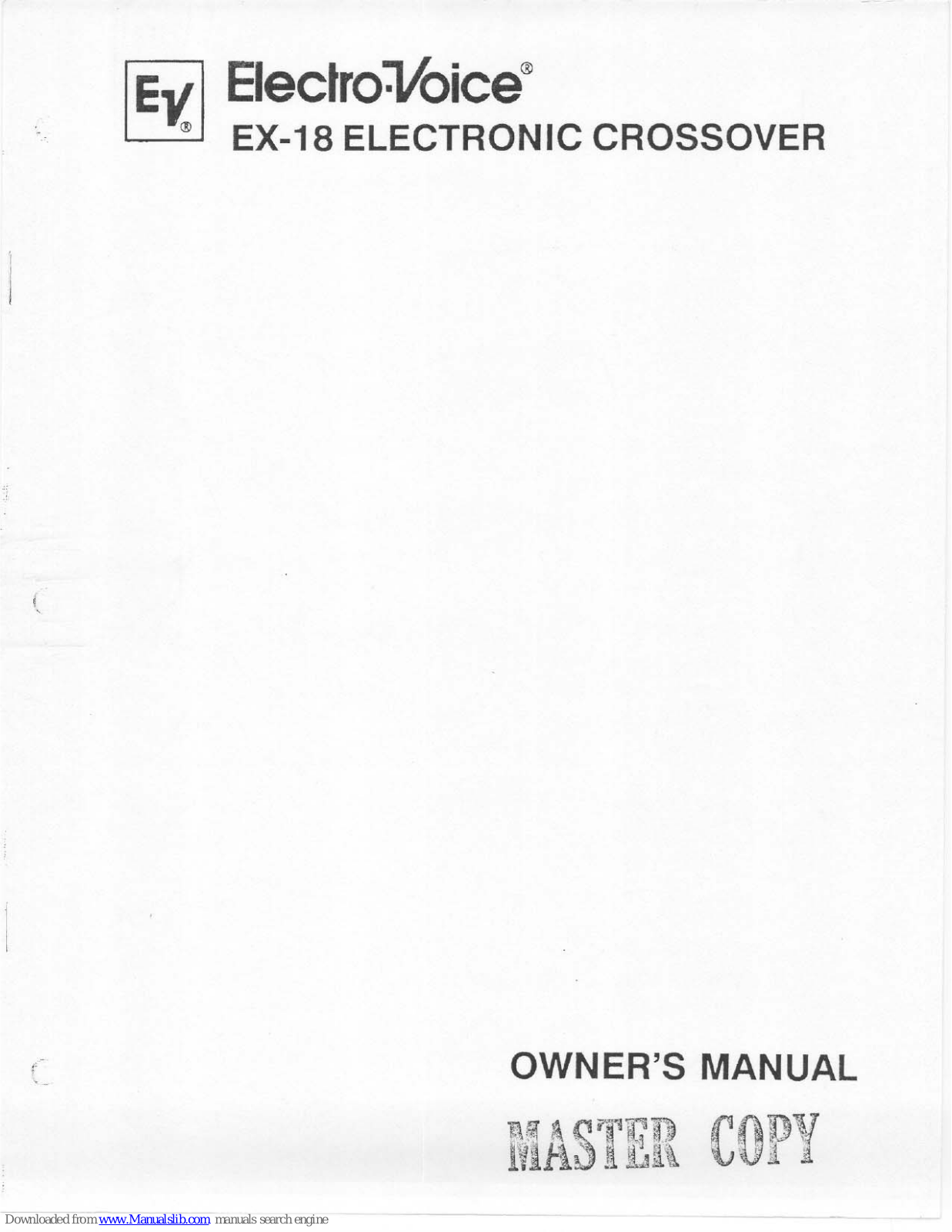 Electro-Voice Electronic Crossover EX-18 Owner's Manual