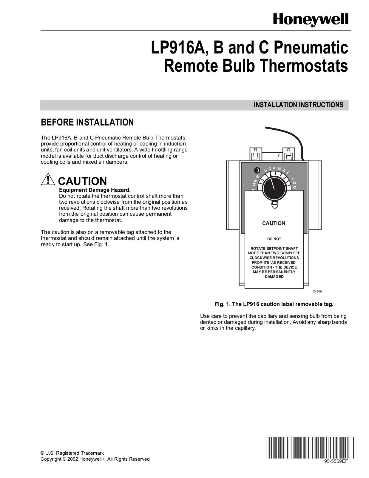 Honeywell LP916A, LP916B, LP916C Installation Instructions