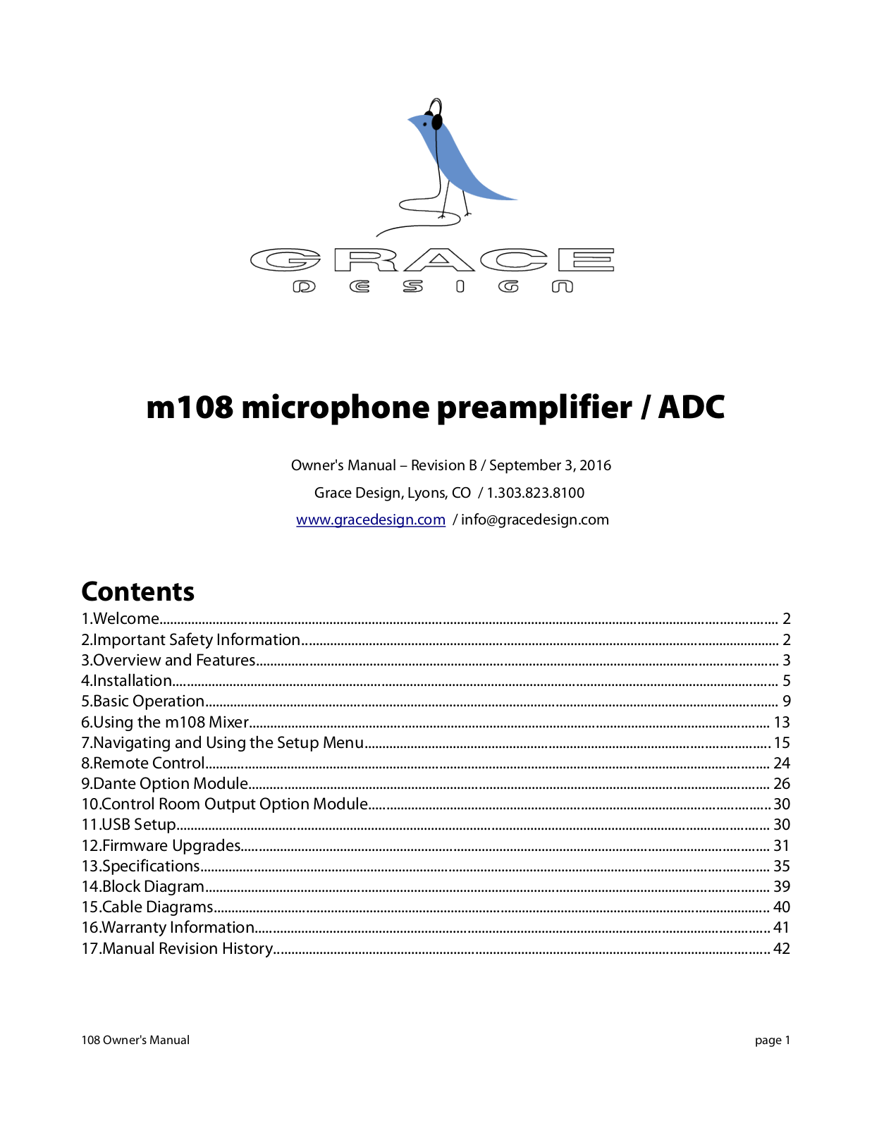 Grace Design M108 Users Manual