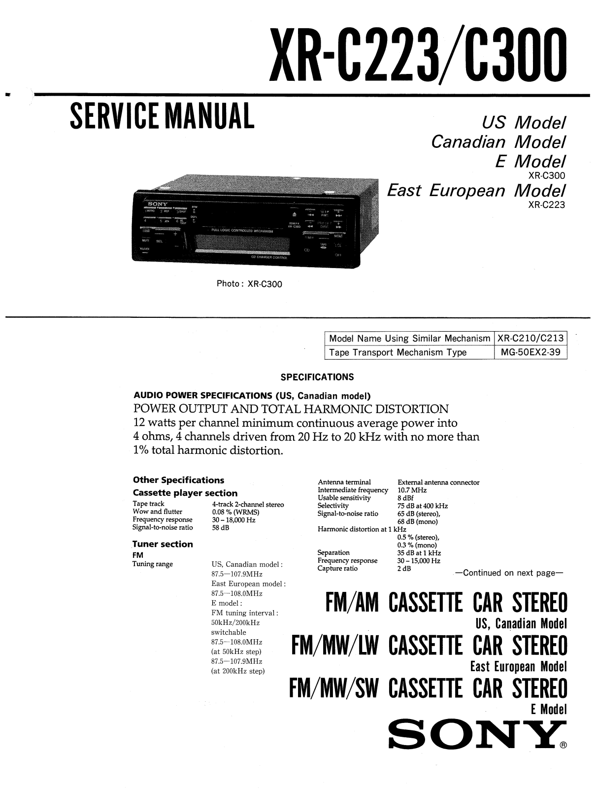 Sony XRC-300 Service manual