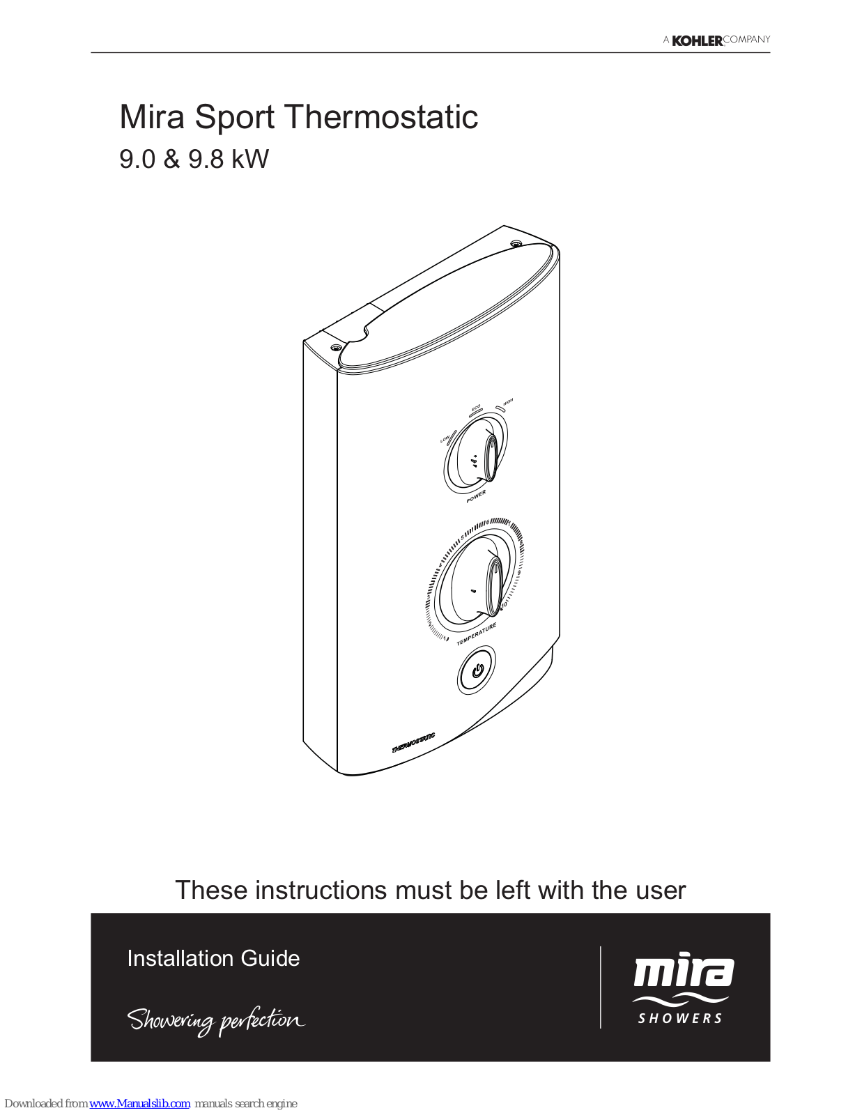 Kohler J03I, Mira Sport Thermostatic 9.0, J03J, Mira Sport Thermostatic 9.8 Installation Manual