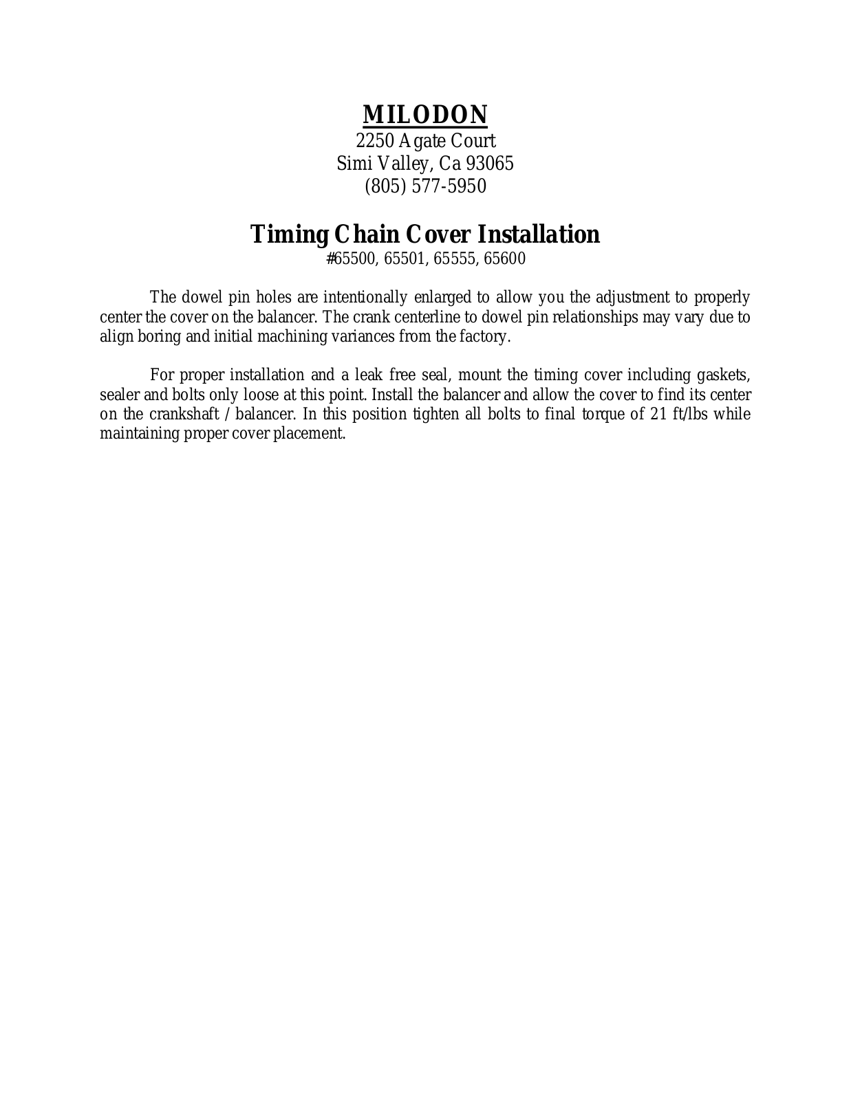 Milodon 65500, 65501, 65555, 65600 User Manual - ManualMachine.com