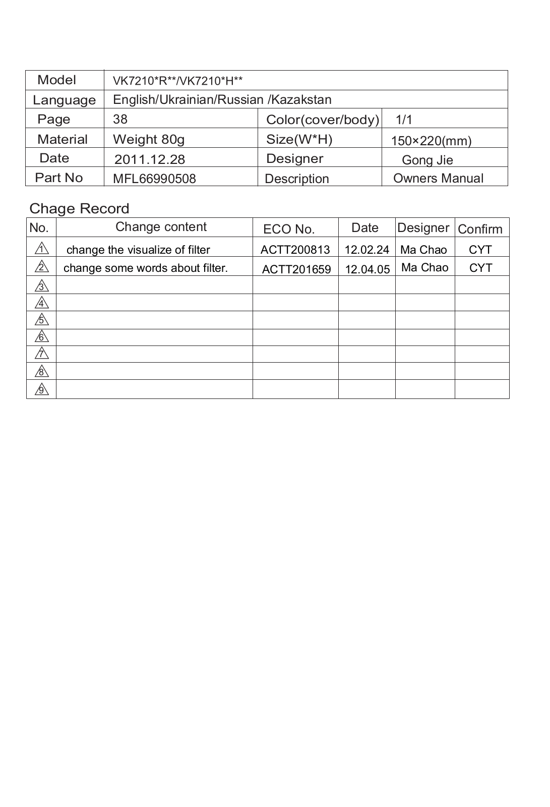 LG VK72102HC User Manual