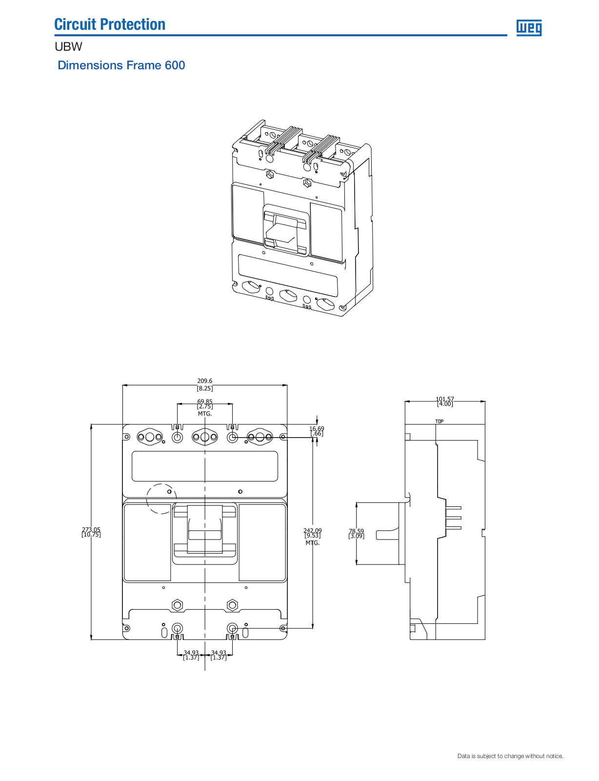 WEG Electric UBW600 Dimensional Sheet