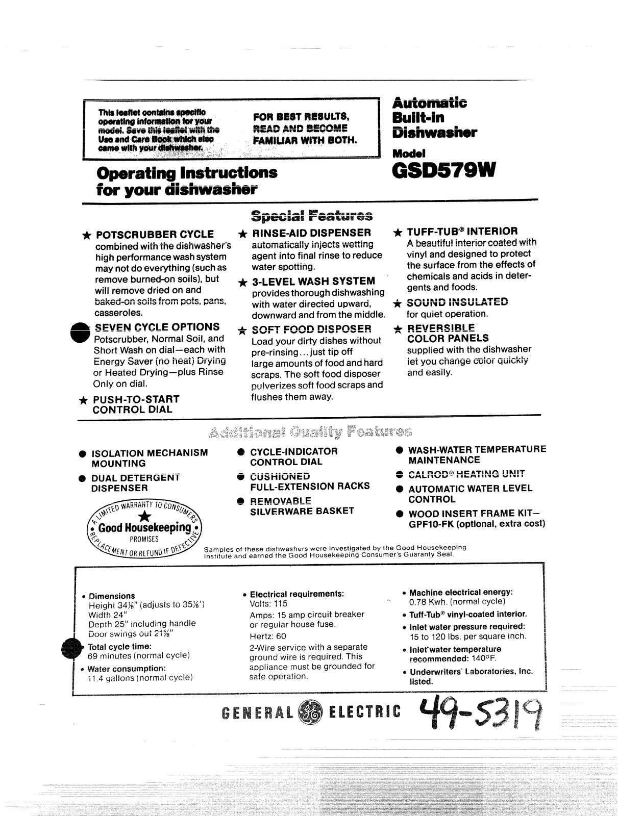 GE GSD579W Operating Instructions - ManualMachine.com