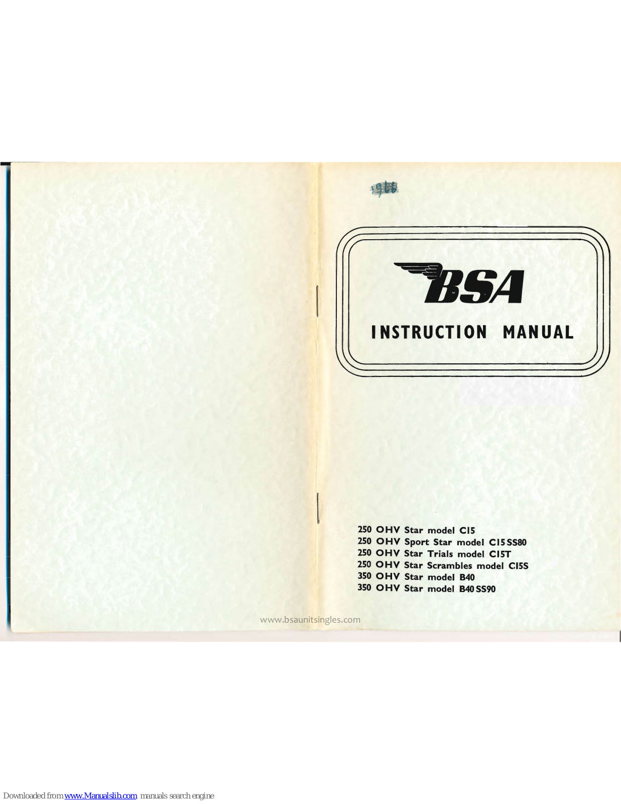 BSA C15, C15T, C15S, C15 SS80, B40 Instruction Manual - ManualMachine.com