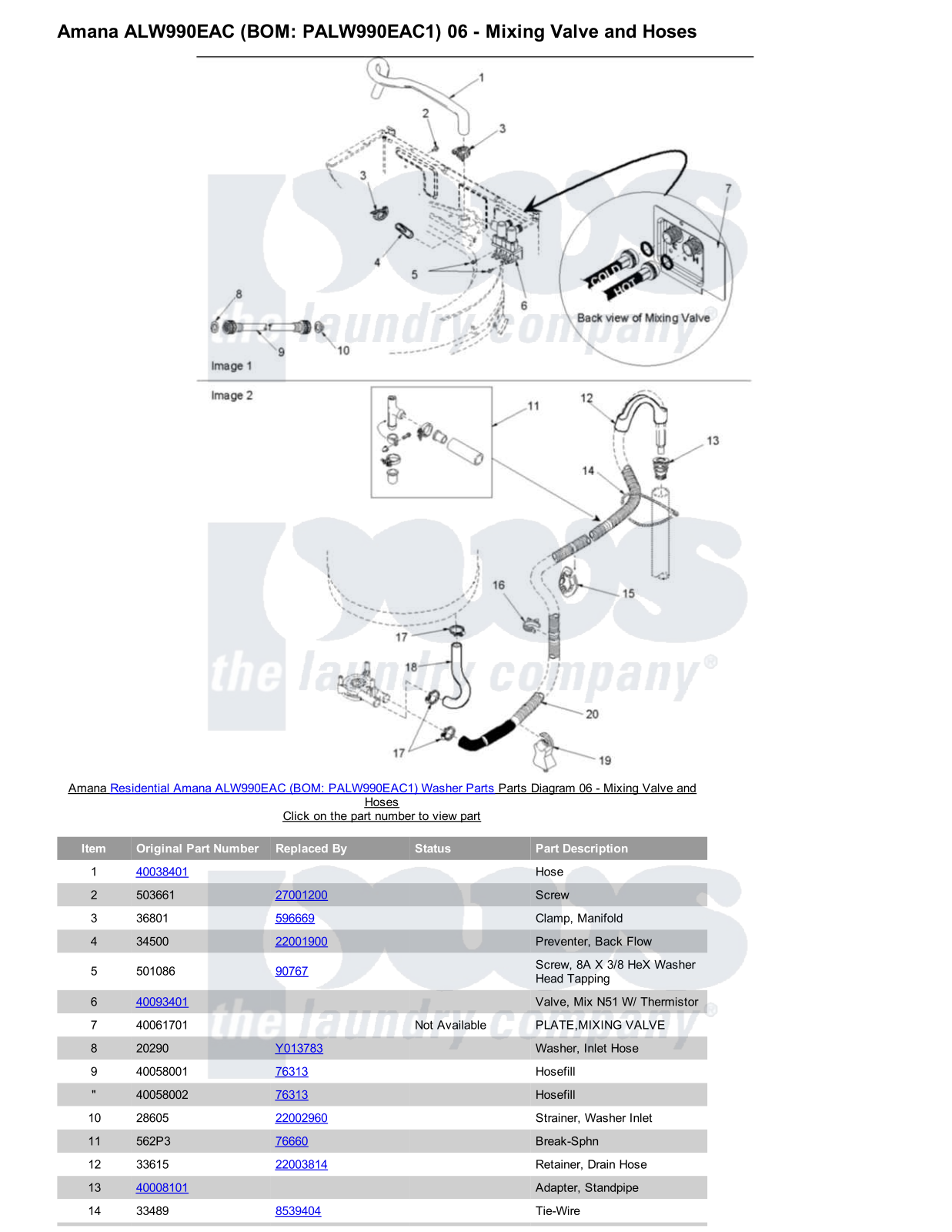 Amana ALW990EAC Parts Diagram