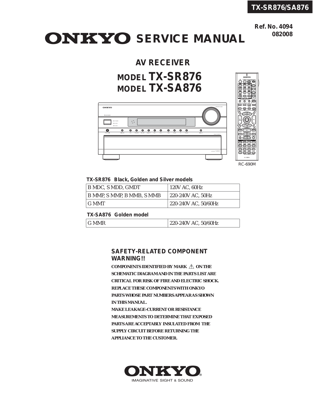 Onkyo TXSR-876 Service Manual