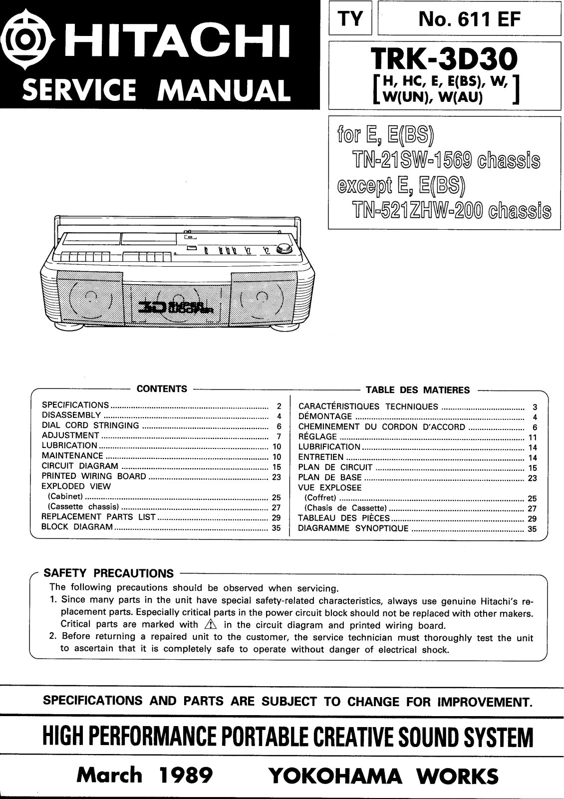 Hitachi TRK-3-D-30 Service Manual